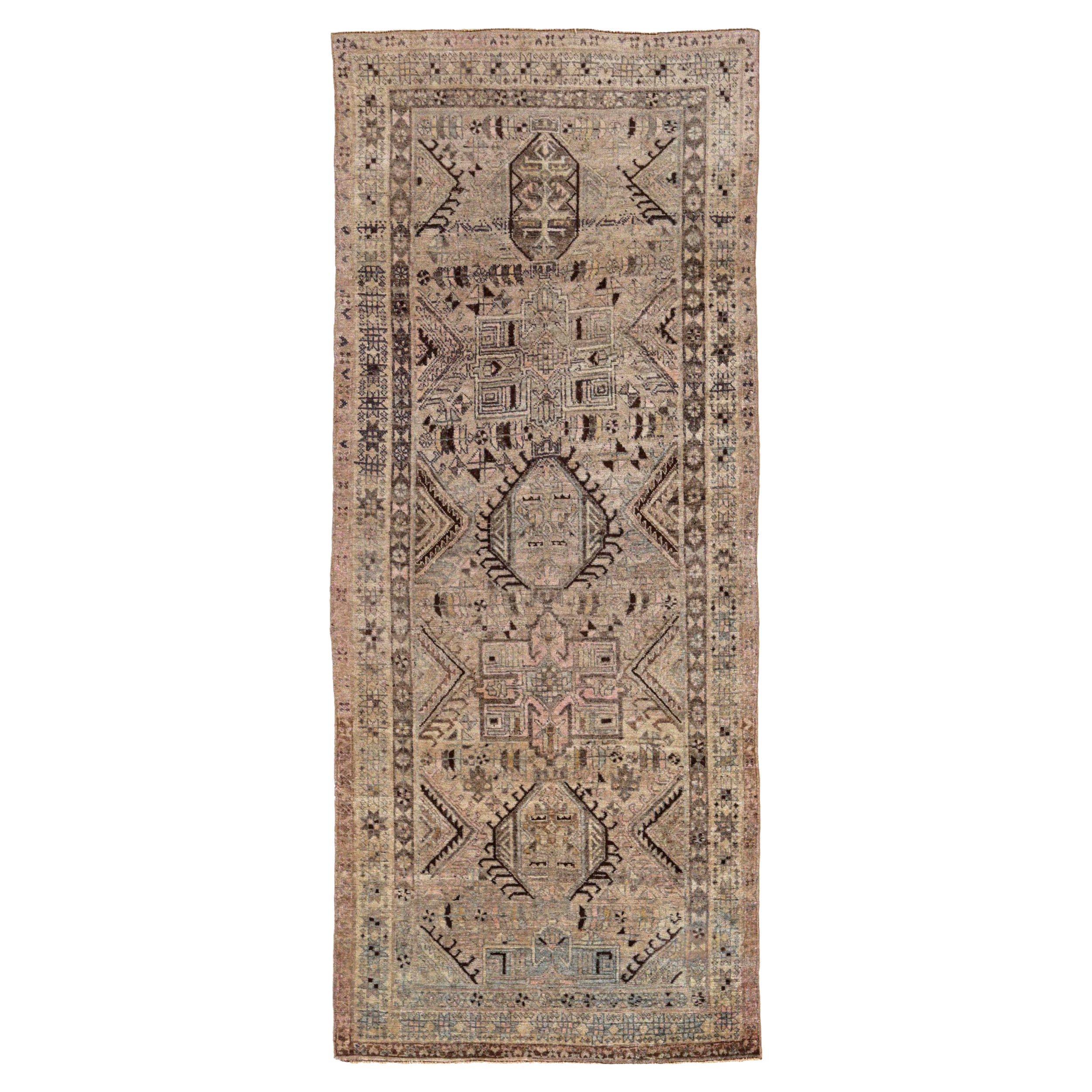 Persian Bijar Area Rugs - Wool Brown Ivory Design - 91493 For Sale