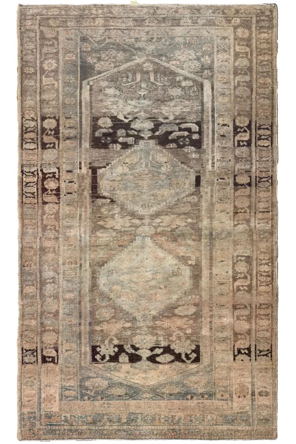 Wool Persian Area Rug - Brown Ivory Light Blue - Bijar Design For Sale