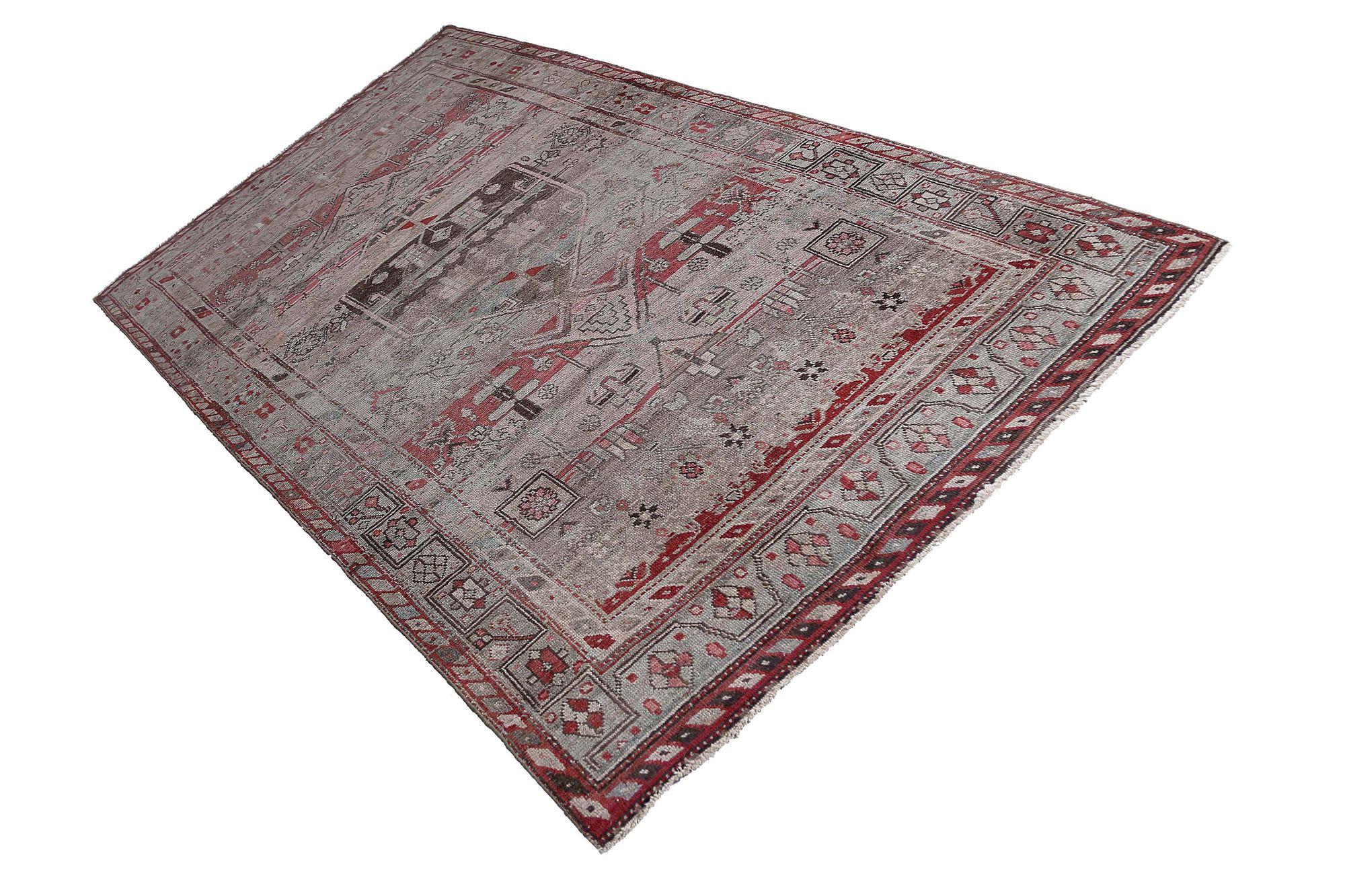 Persische Bijar Teppiche - Wolle Braun Elfenbein Rosa Design - 96902 (20. Jahrhundert) im Angebot
