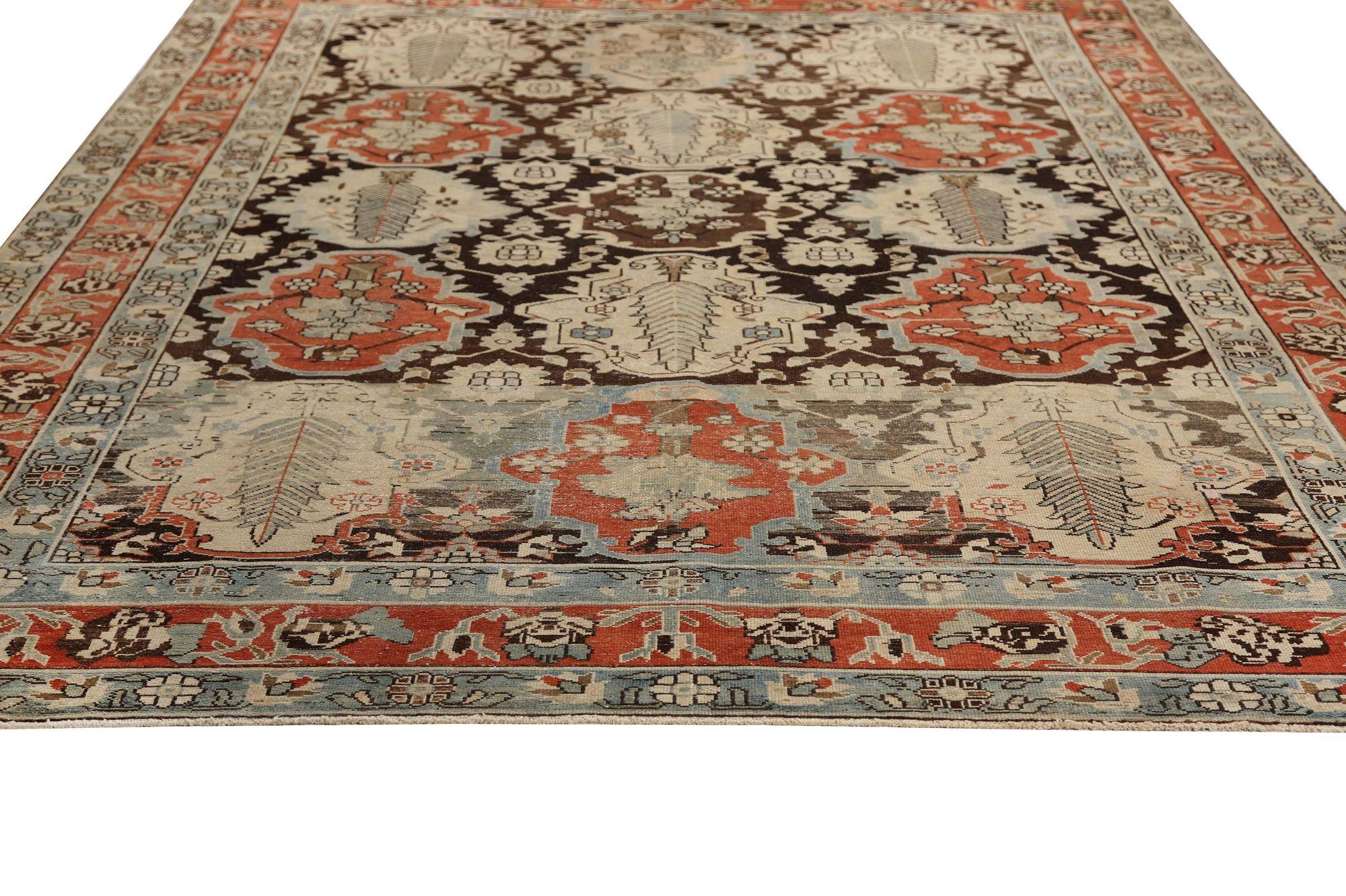 Persische Bijar Teppiche - Wolle Braun Elfenbein Rot Design - 97299 (Irakisch) im Angebot
