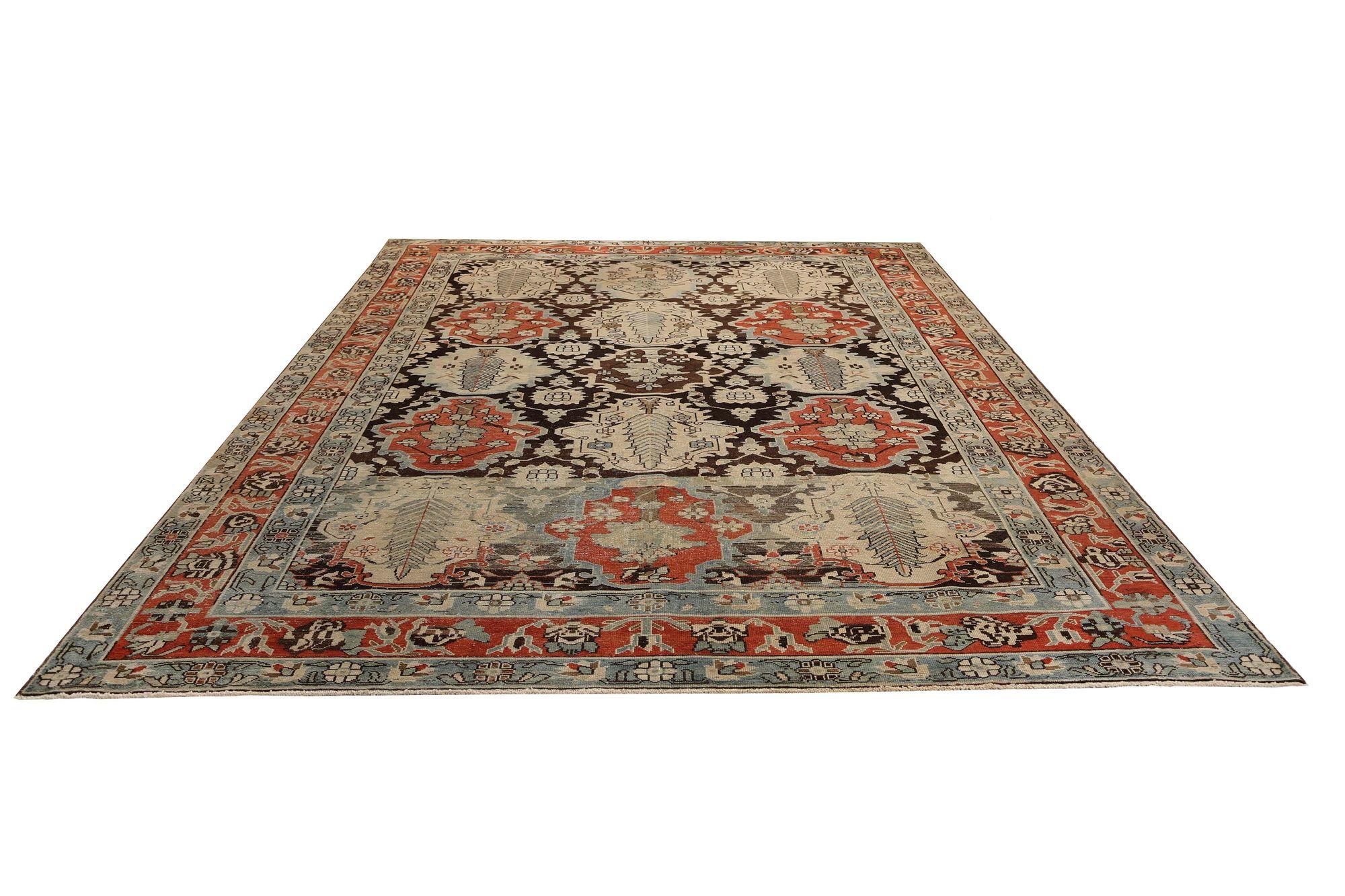 Persische Bijar Teppiche - Wolle Braun Elfenbein Rot Design - 97299 im Zustand „Hervorragend“ im Angebot in Dallas, TX