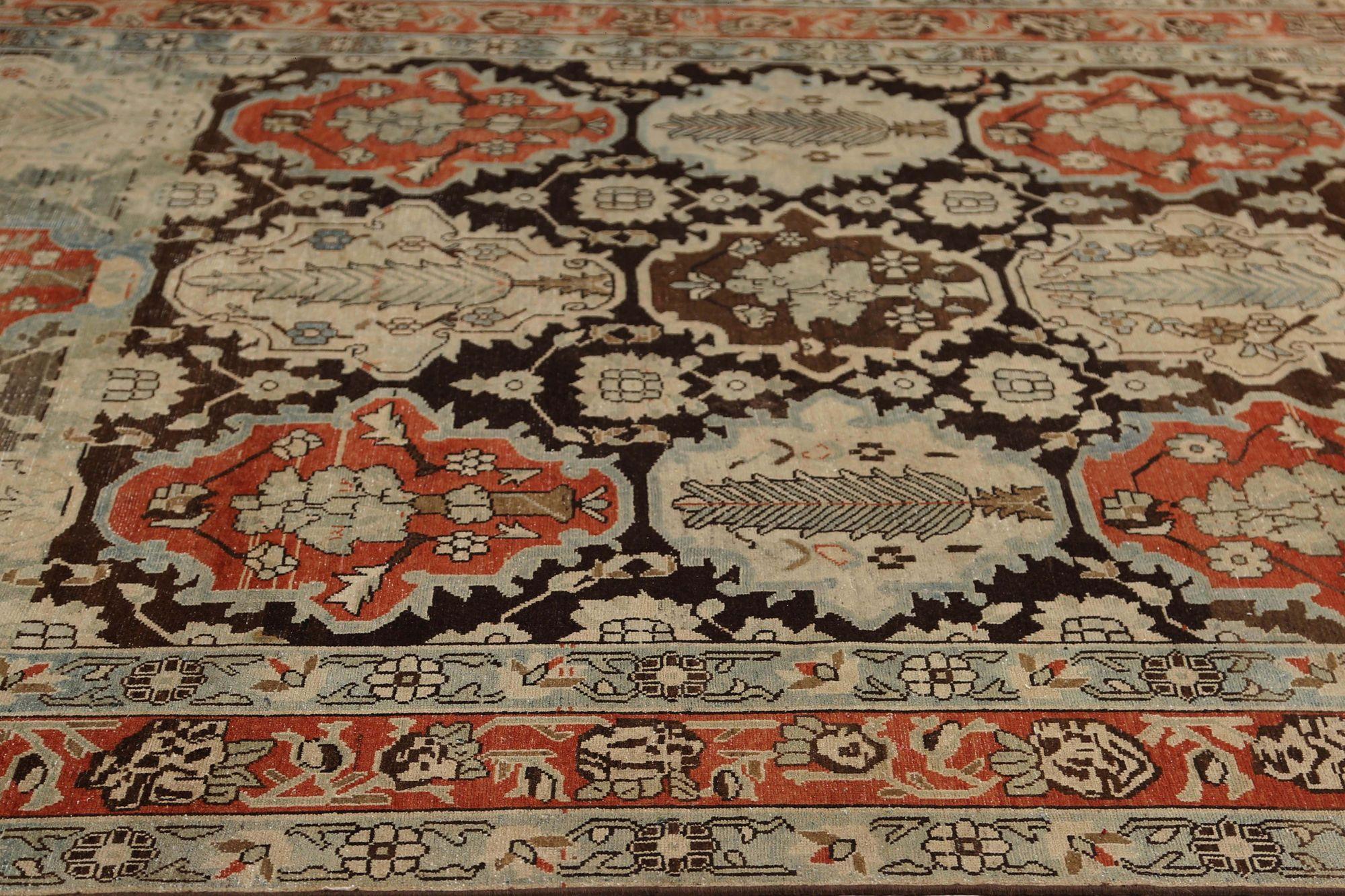 Persische Bijar Teppiche - Wolle Braun Elfenbein Rot Design - 97299 (20. Jahrhundert) im Angebot