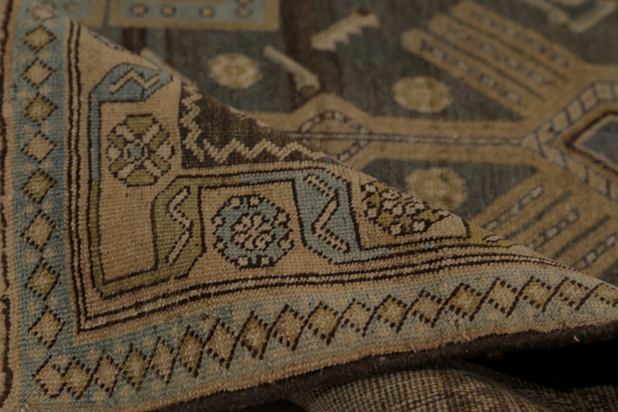 XX secolo Tappeti persiani Bijar - Lana Marrone Azzurro Taupe Design - 97815 in vendita