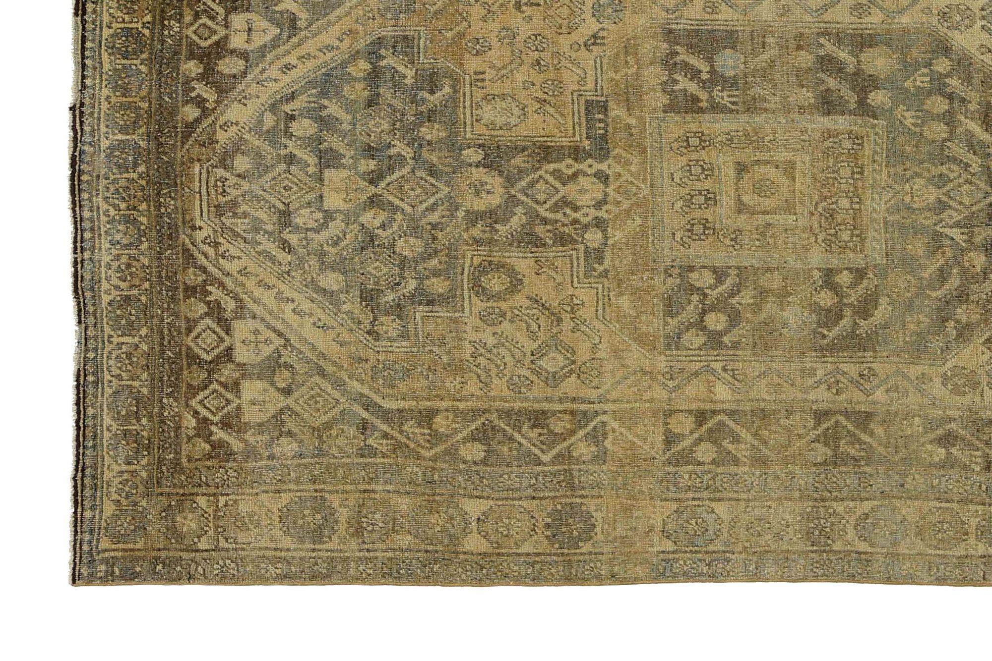 Irakien Tapis de sol persan Bijar - Laine Brown Taupe Yellow Design - 97636 en vente