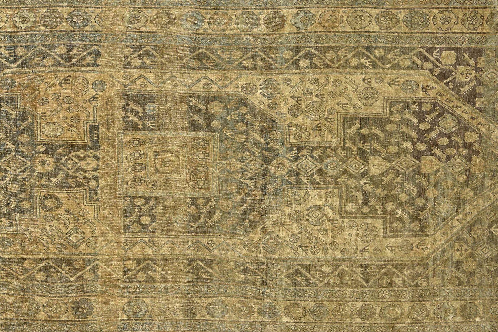 Tapis de sol persan Bijar - Laine Brown Taupe Yellow Design - 97636 Excellent état - En vente à Dallas, TX