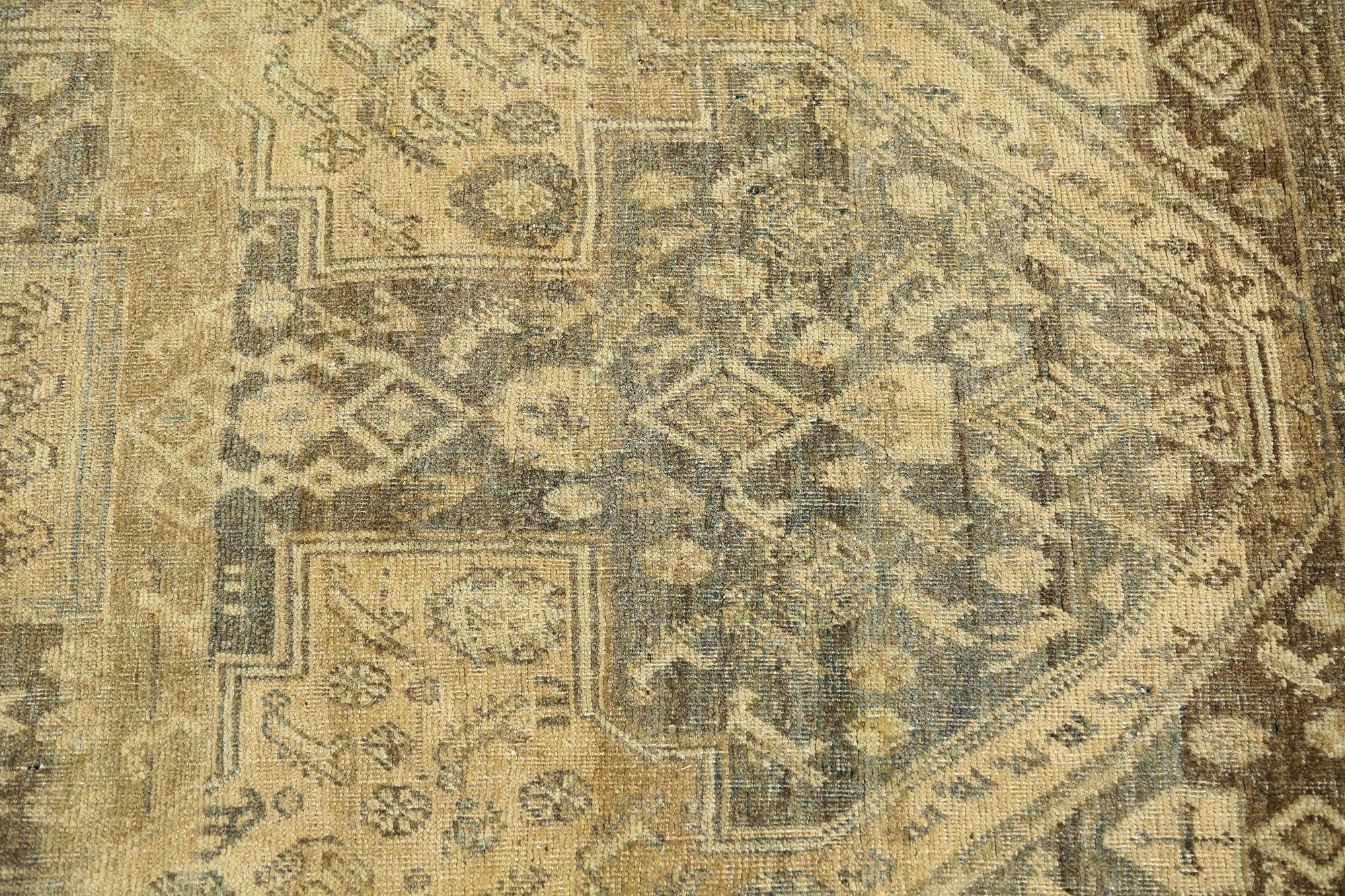 20ième siècle Tapis de sol persan Bijar - Laine Brown Taupe Yellow Design - 97636 en vente