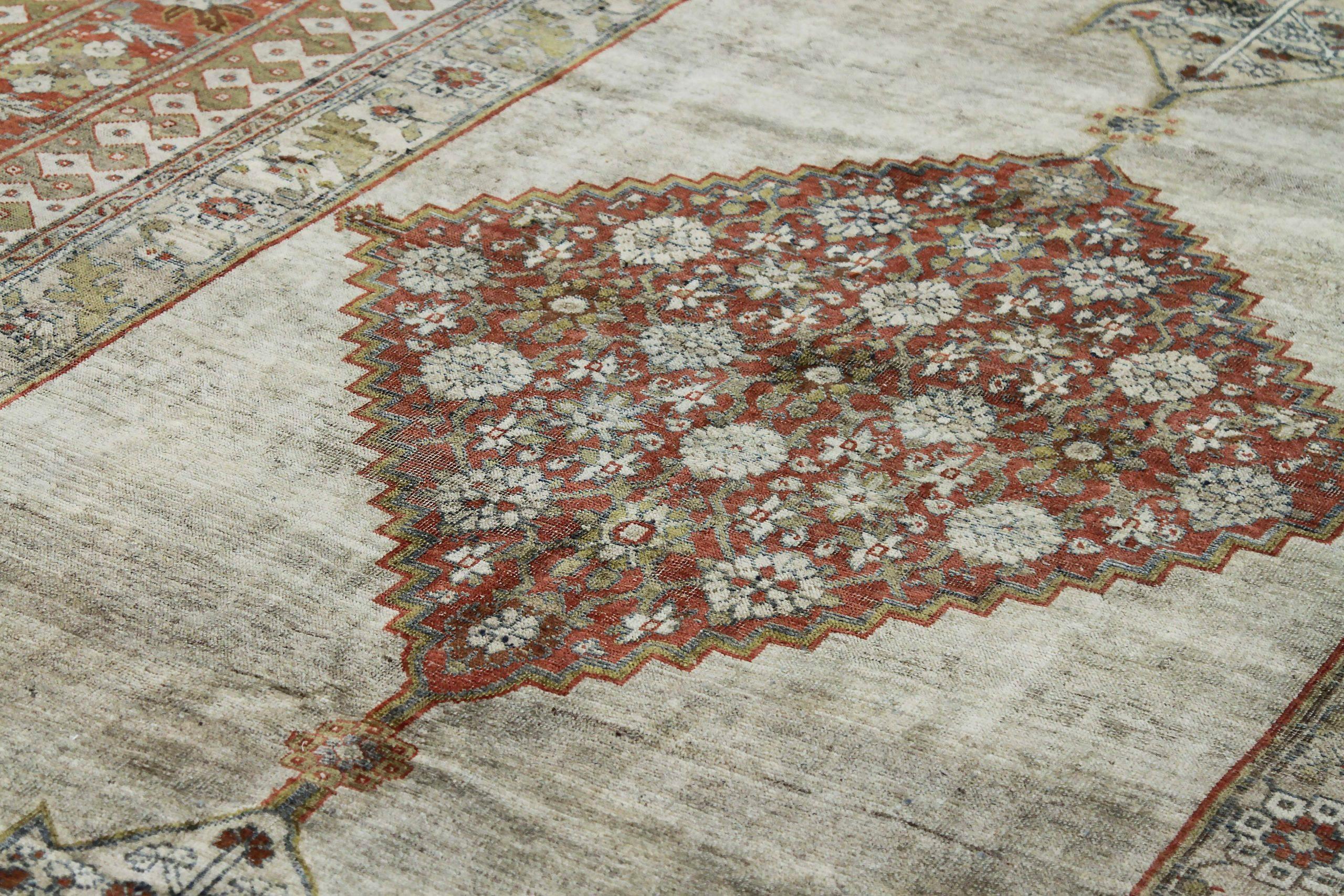 Persische Bijar-Teppiche - Wolle Grün Elfenbein Rot Design - 89719 (Irakisch) im Angebot