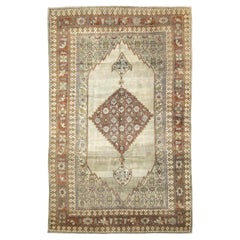Tapis persans Bijar en laine vert ivoire rouge motif - 89719