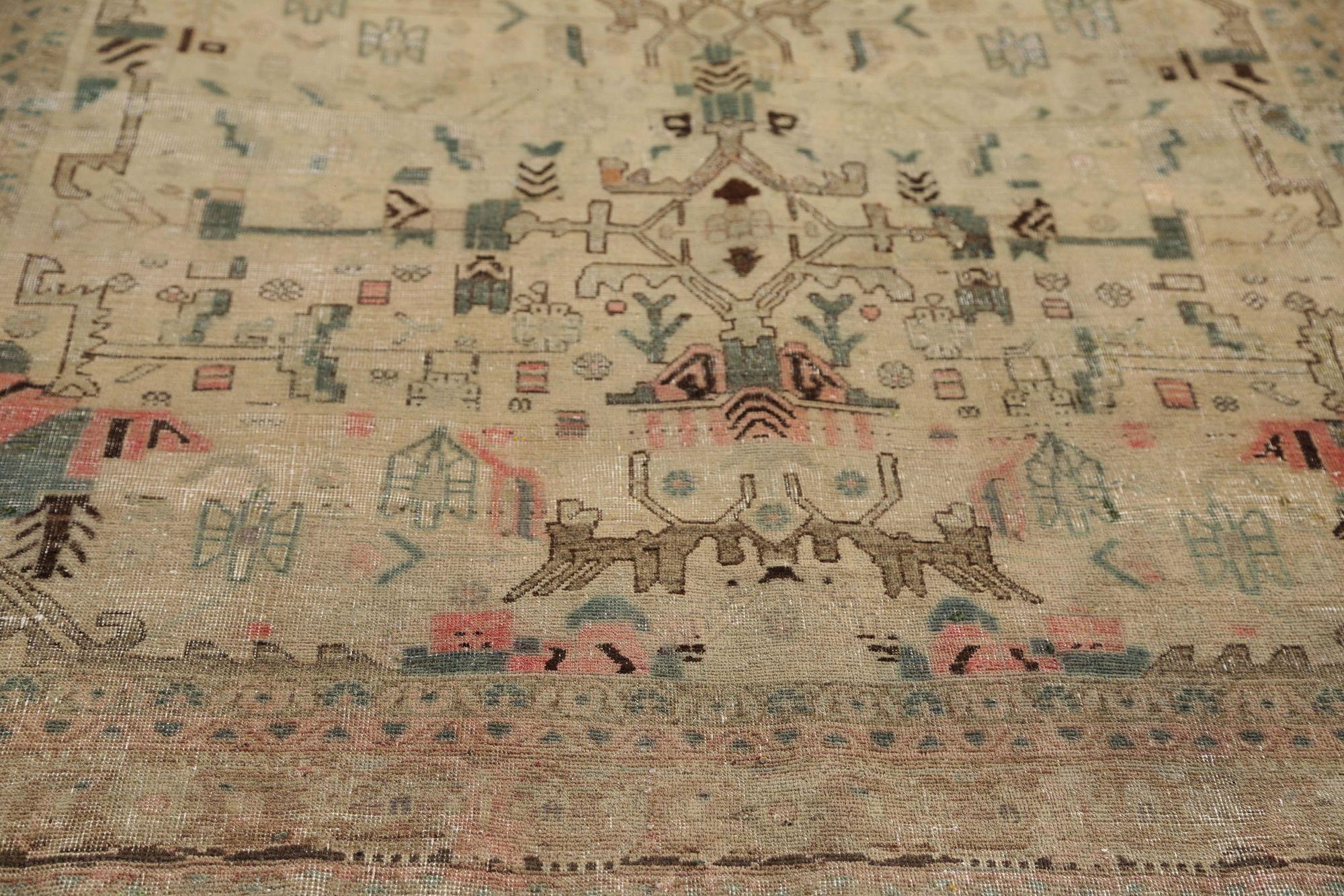 Tapis persans Bijar - motif en laine ivoire taupe - 96864 Excellent état - En vente à Dallas, TX