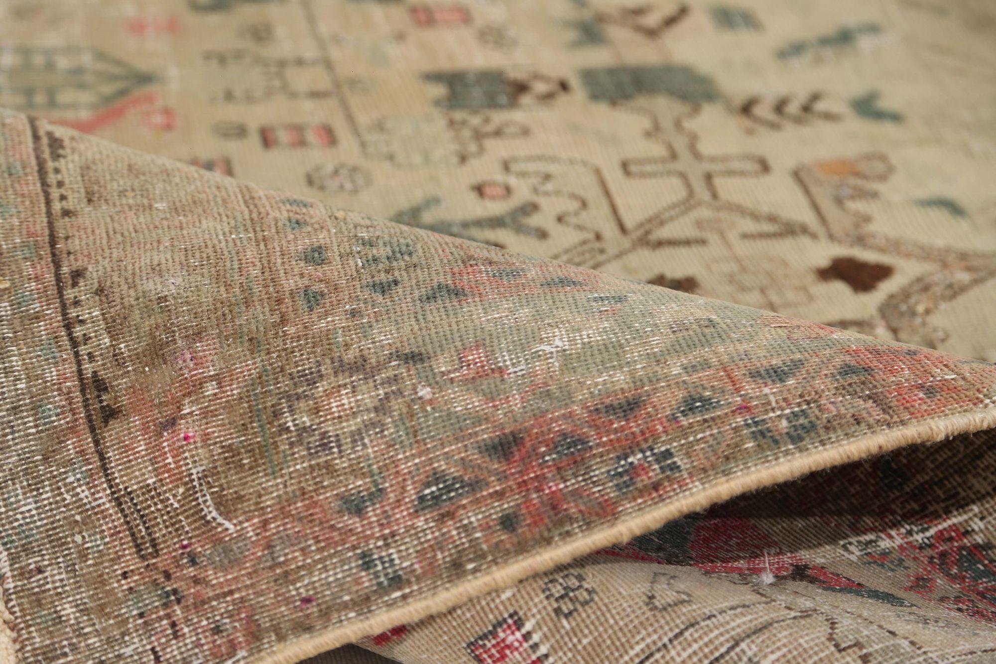 20ième siècle Tapis persans Bijar - motif en laine ivoire taupe - 96864 en vente