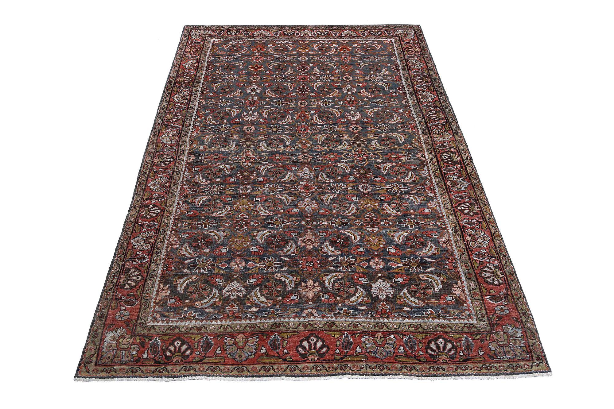 XX secolo Tappeti persiani Bijar - Lana blu navy rosso - 97611 in vendita