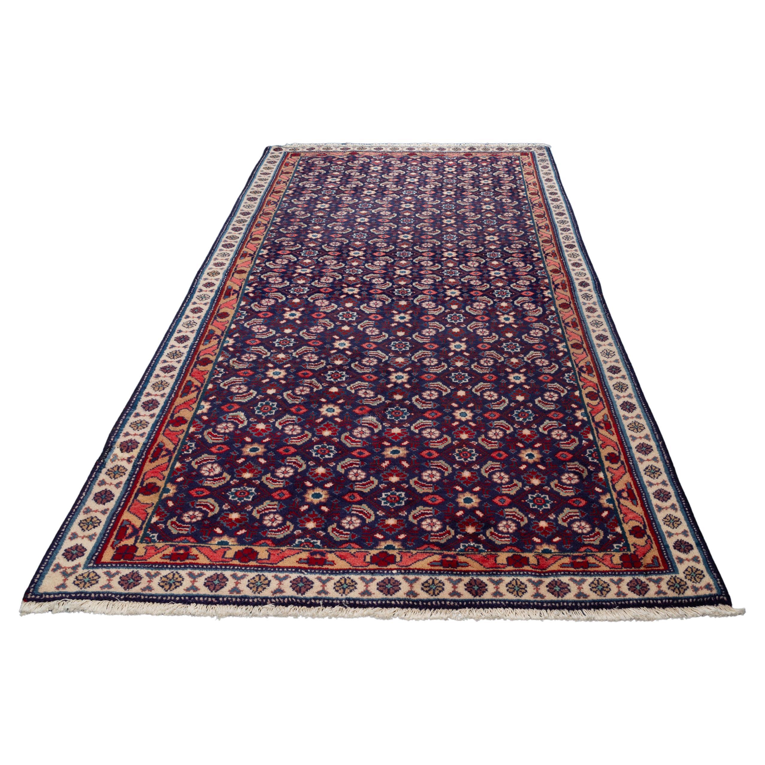 Persian Bijar hand-knotted rug

Thick tightly woven rug with double knots and excellent quality wool on a cotton foundation.
Late 20th century 

Measures: 142 x 276 cm.

Excellent condition.