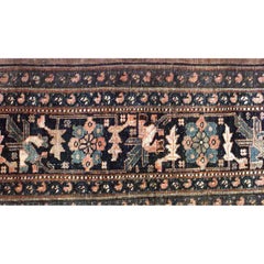 Persian Bijar Maroon and Blue Wool Rug