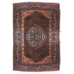 Persian Bijar Maroon and Blue Wool Rug