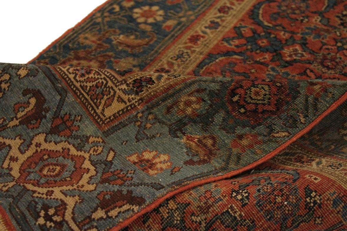 Tapis persan Bijar - Laine bleu rouge jaune 71801 Excellent état - En vente à Dallas, TX