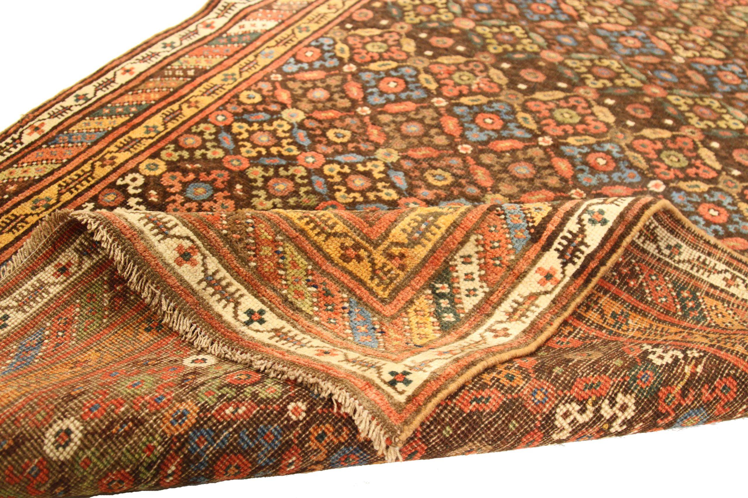 Persische Bijar Läufer Teppich - Wolle Blau Braun Elfenbein Rot 72673 (Asiatisch) im Angebot