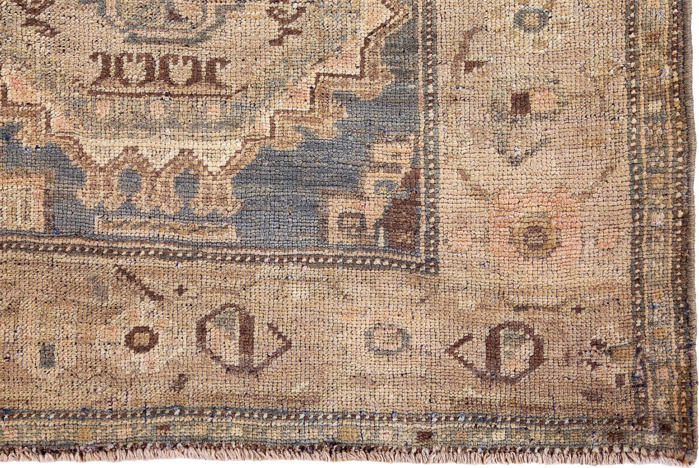 Asian Persian Bijar Runner Rug - Wool Brown Ivory Design - 89687 For Sale