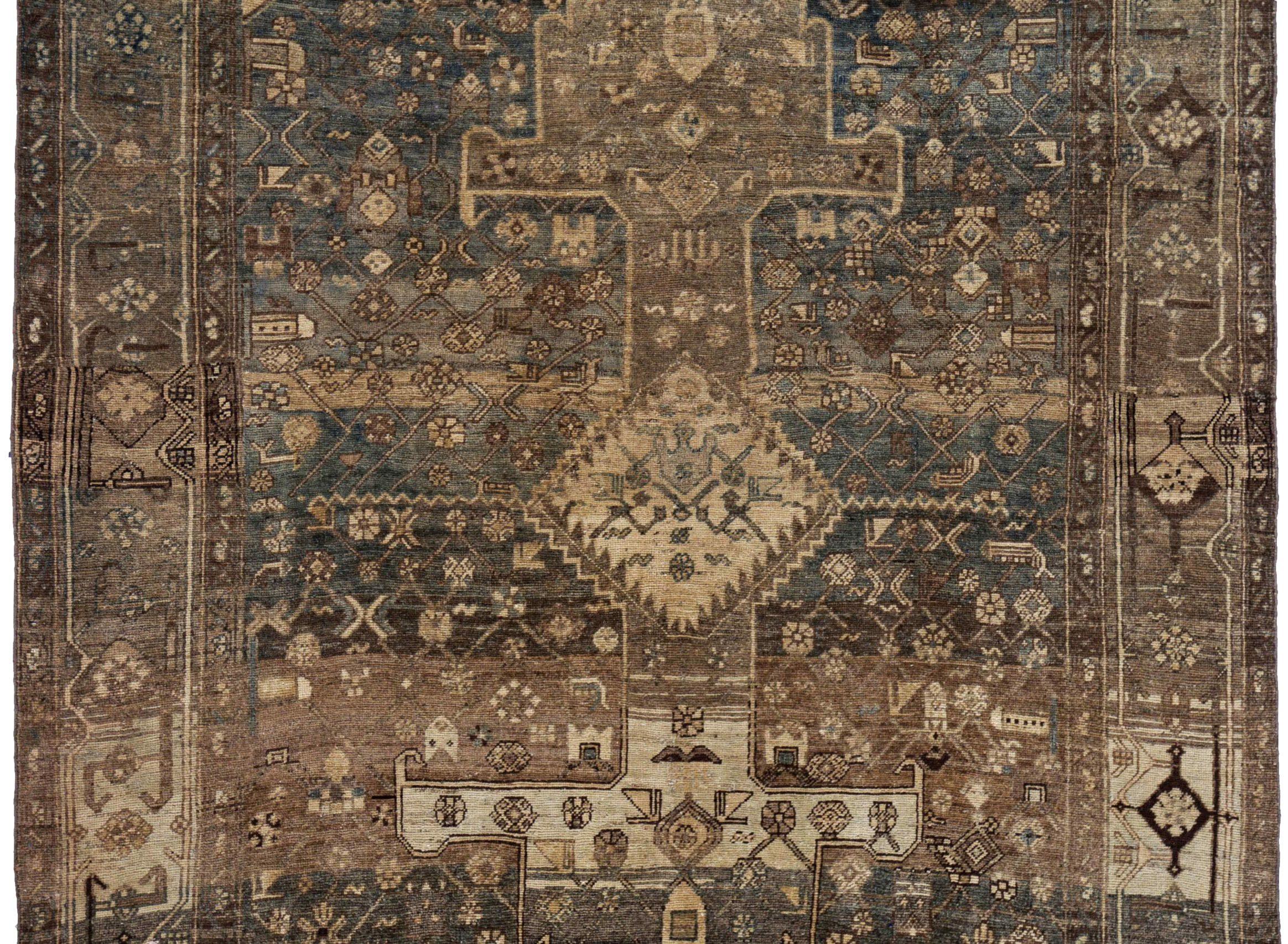 Asian Persian Bijar Runner Rug - Wool Brown Ivory Design - 91142 For Sale