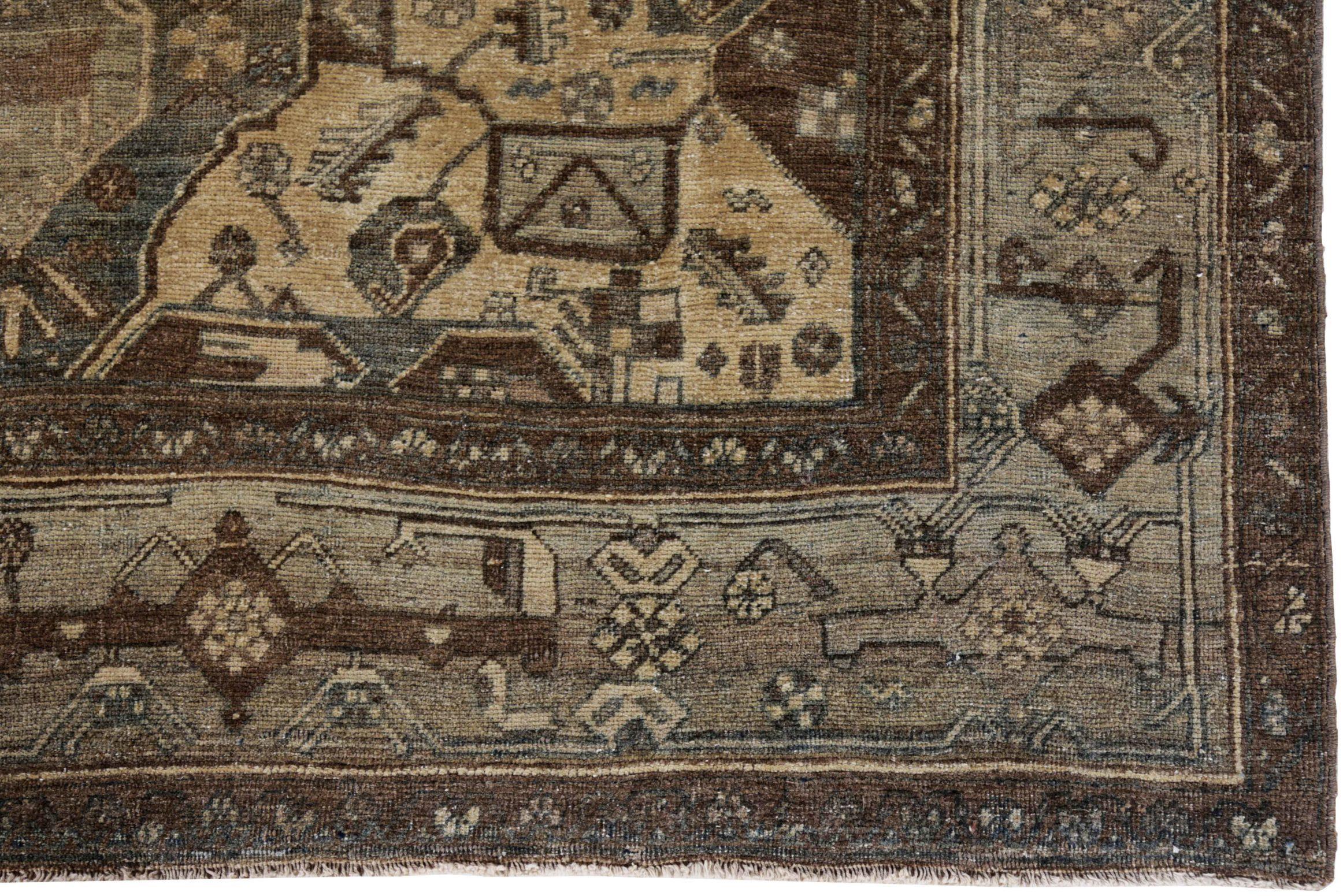 Persian Bijar Runner Rug - Wool Brown Ivory Design - 91142 In Excellent Condition For Sale In Dallas, TX