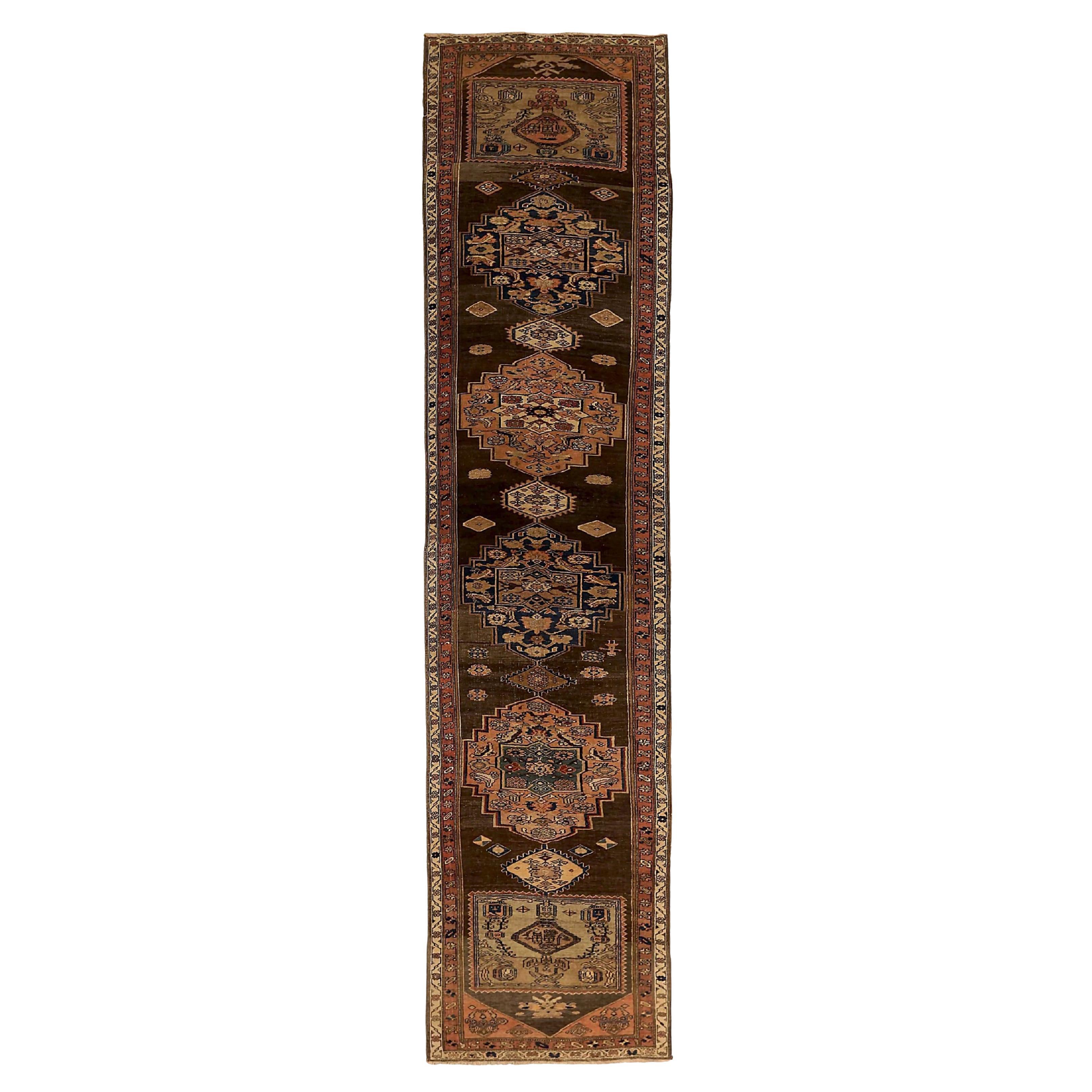 Persische Bijar Läufer Teppich - Wolle Brown Elfenbein Rosa 72297