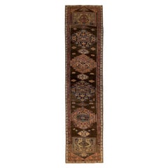 Persian Bijar Runner Rug - Wool Brown Ivory Pink 72297