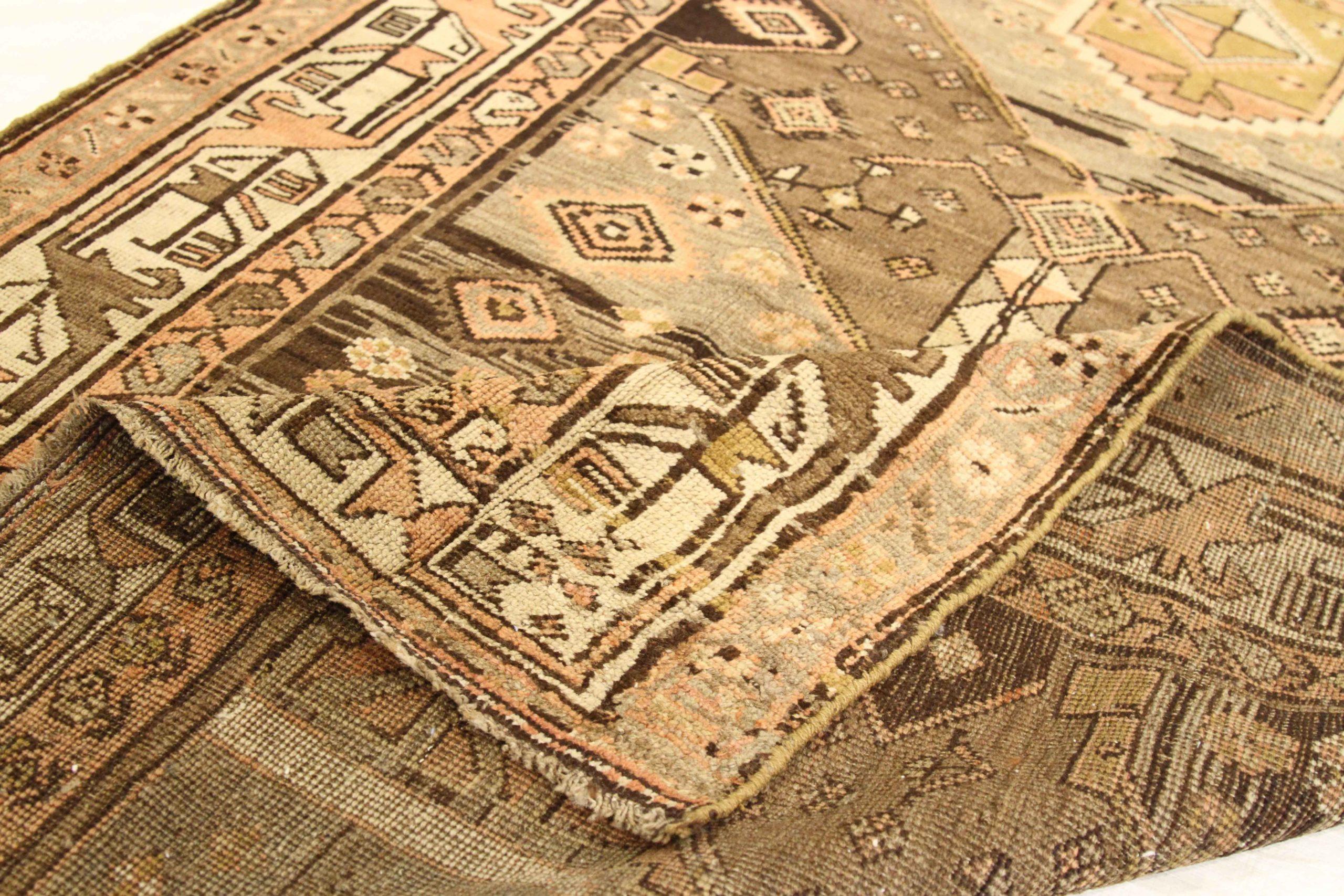 Persischer Bijar Läufer Teppich - Wolle Braun Elfenbein Rosa Design - 75559 (Asiatisch) im Angebot