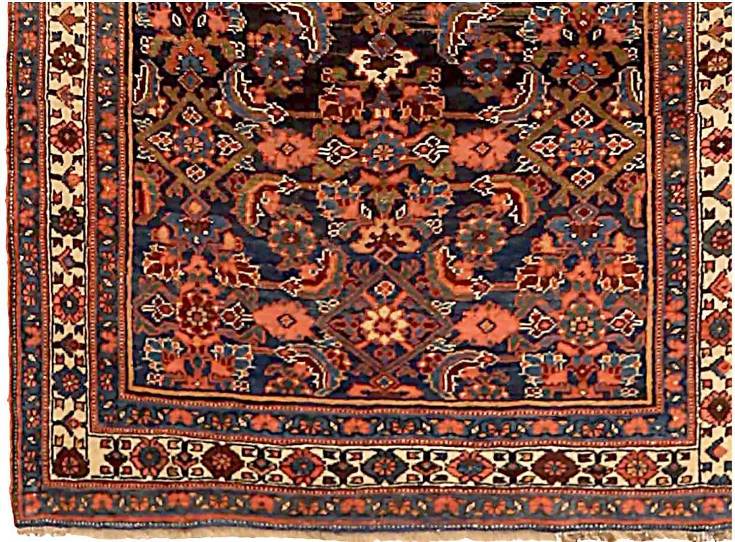 Persischer Bijar-Läufer aus Wolle in Elfenbein, Marineblau, Blau und Rot 71530 (Asiatisch) im Angebot
