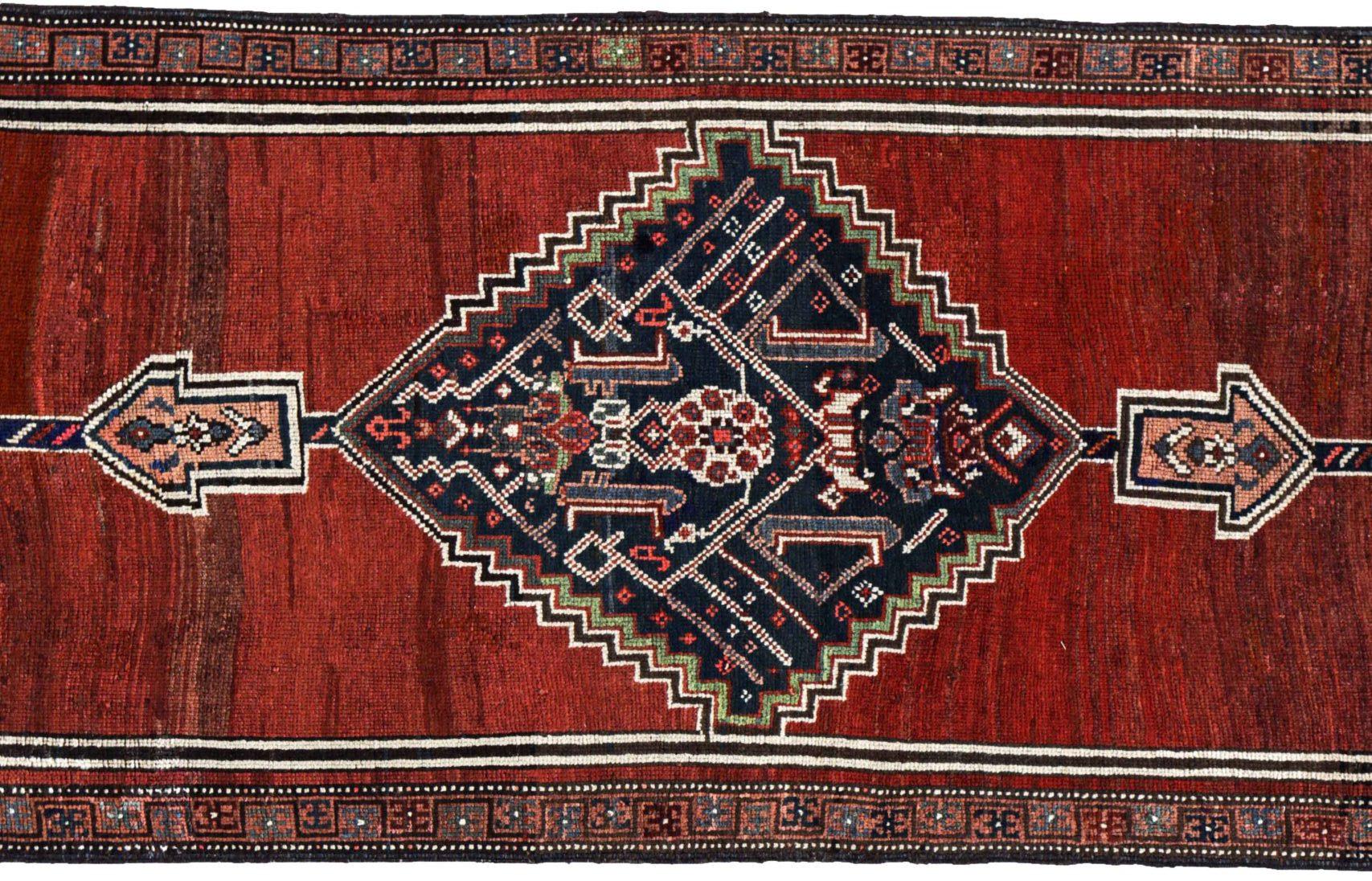 Persischer Bijar-Läufer - Wolle Elfenbein Marineblau Blau Rot Design - 91223 (Asiatisch) im Angebot