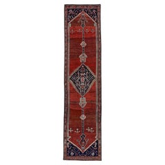 Persian Bijar Runner Rug - Wool Ivory Navy Blue Red Design - 91223