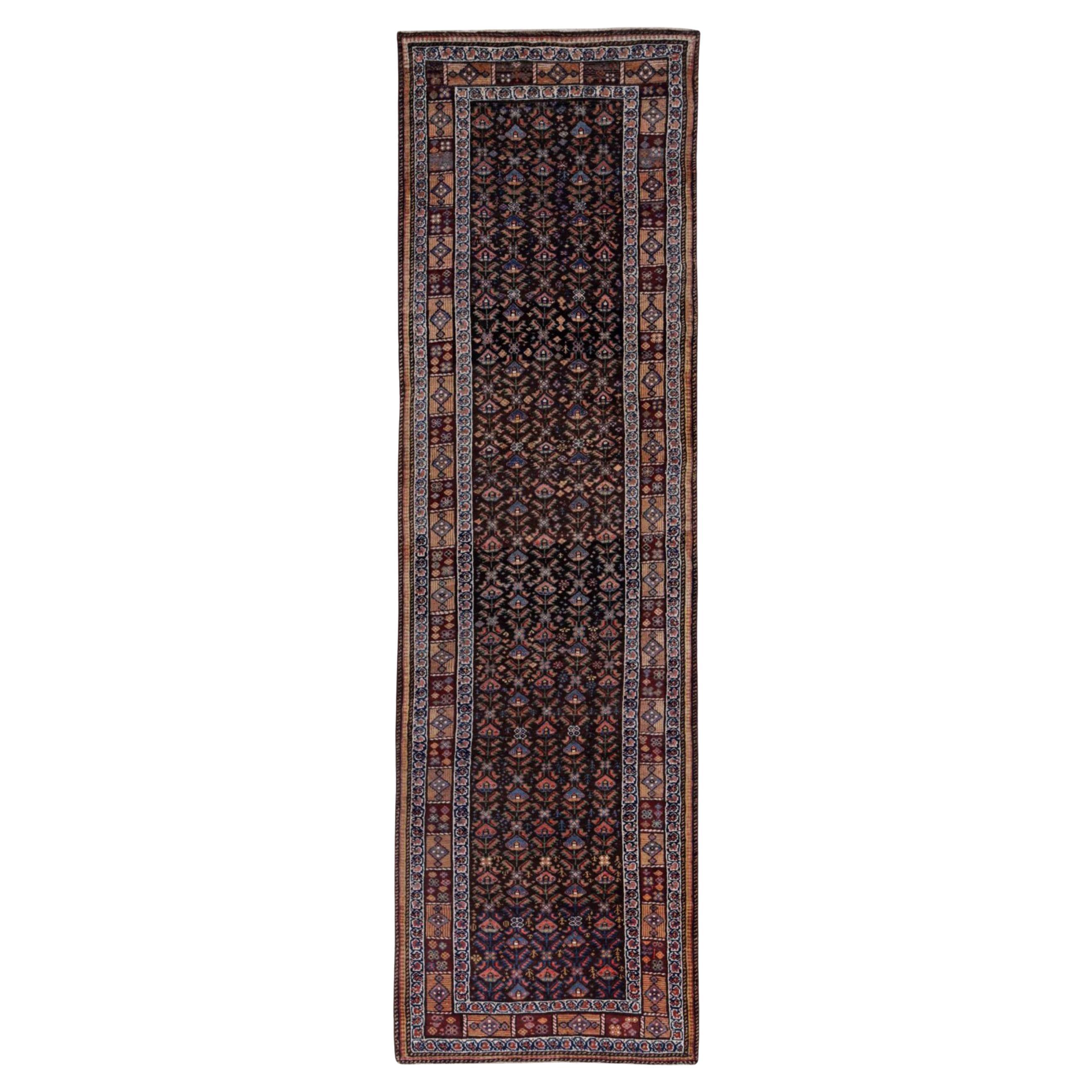 Tappeto Persiano Bijar Runner - Lana Blu Navy Rosa Design - 91618
