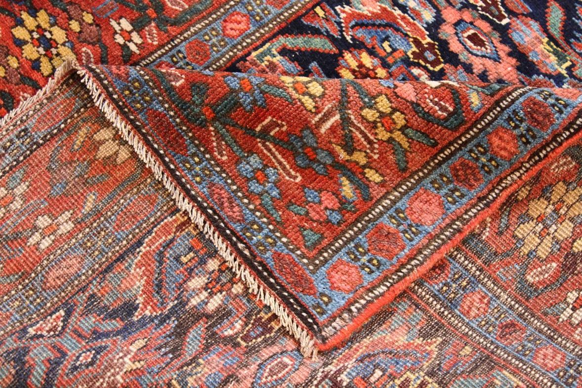 Persian Bijar Runner Rug Circa 1910 - Wool Blue Navy Blue Red 70613 In Excellent Condition For Sale In Dallas, TX