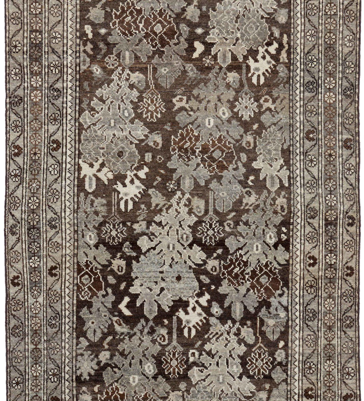 Asian Persian Bijar Runner Rug Circa 1910 - Wool Brown Ivory Design - 91283 For Sale