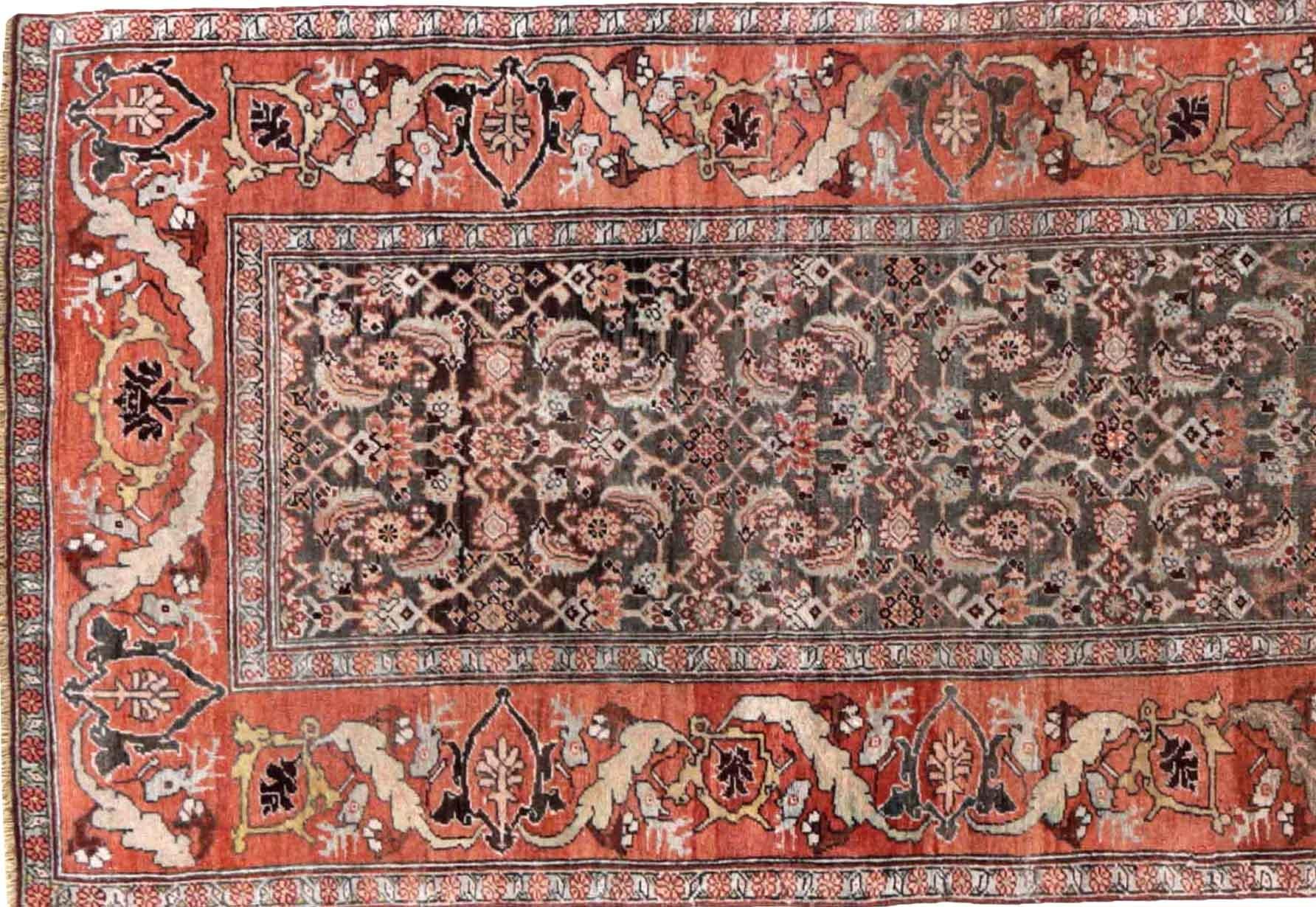 Persische Bijar Läufer Teppich Circa 1910 - Wolle Brown Elfenbein Rosa Design - 91162 (Asiatisch) im Angebot