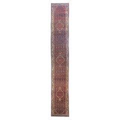 Persian Bijar Runner Rug Circa 1910 - Wool Ivory Navy Blue Red 70602