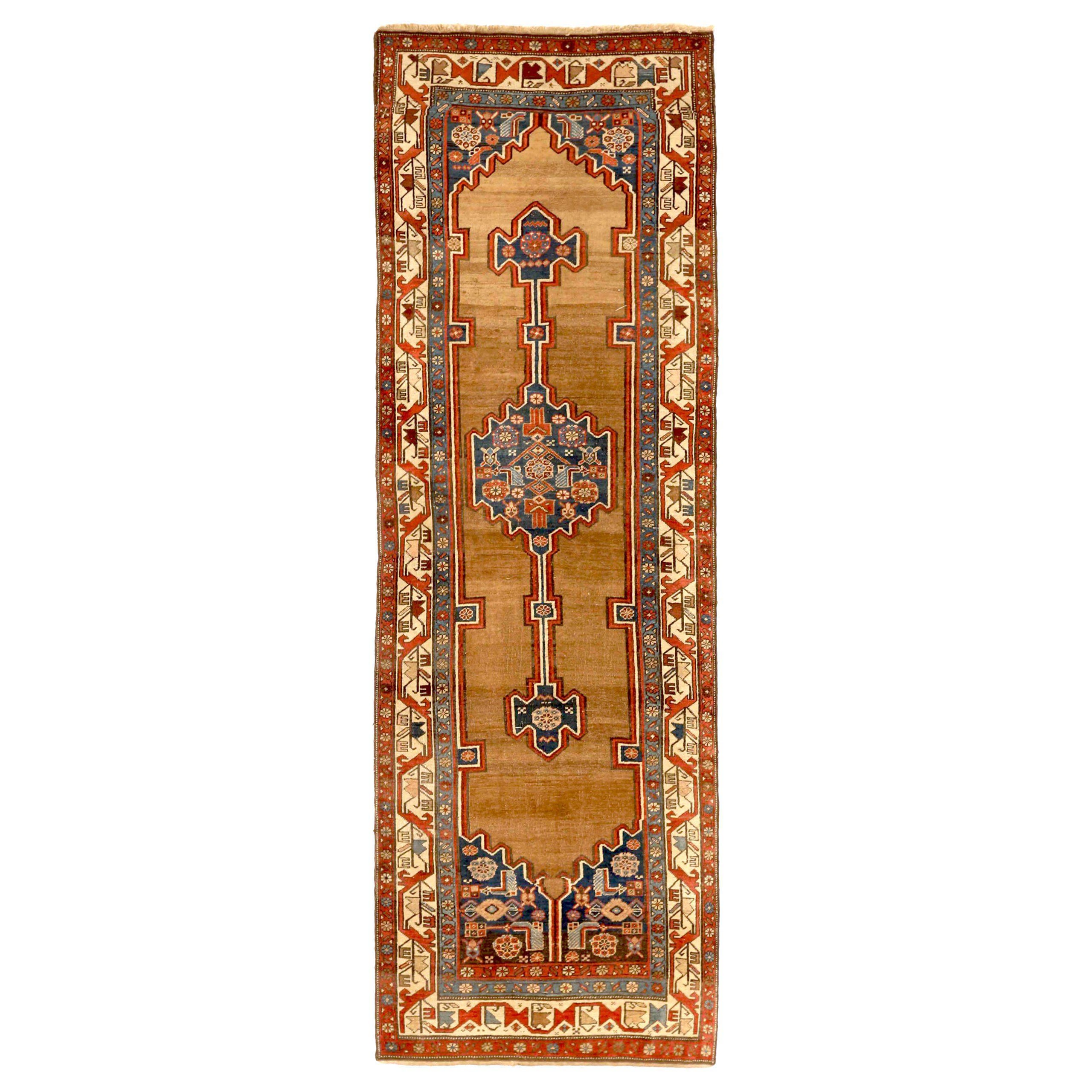 Tappeto persiano Bijar Runner, CIRCA 1910 - Lana Avorio Rosso Giallo 71217