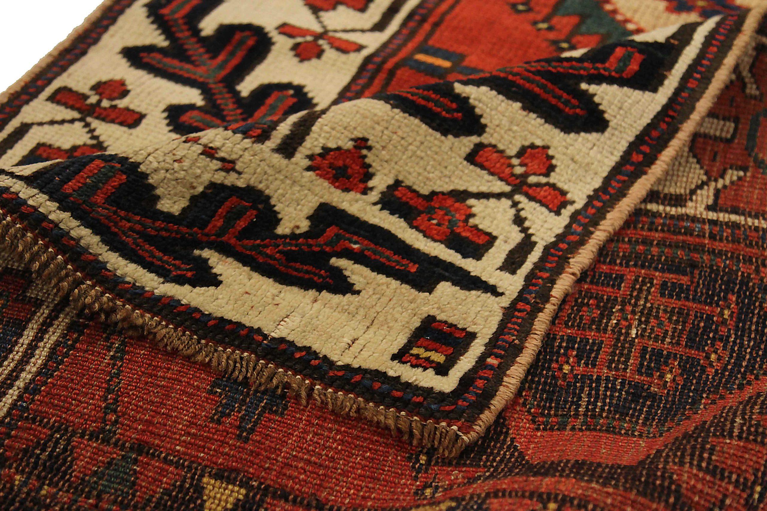 Persian Bijar Runner Rug Circa 1940 - Wool Black Ivory Red 72779 In Excellent Condition For Sale In Dallas, TX