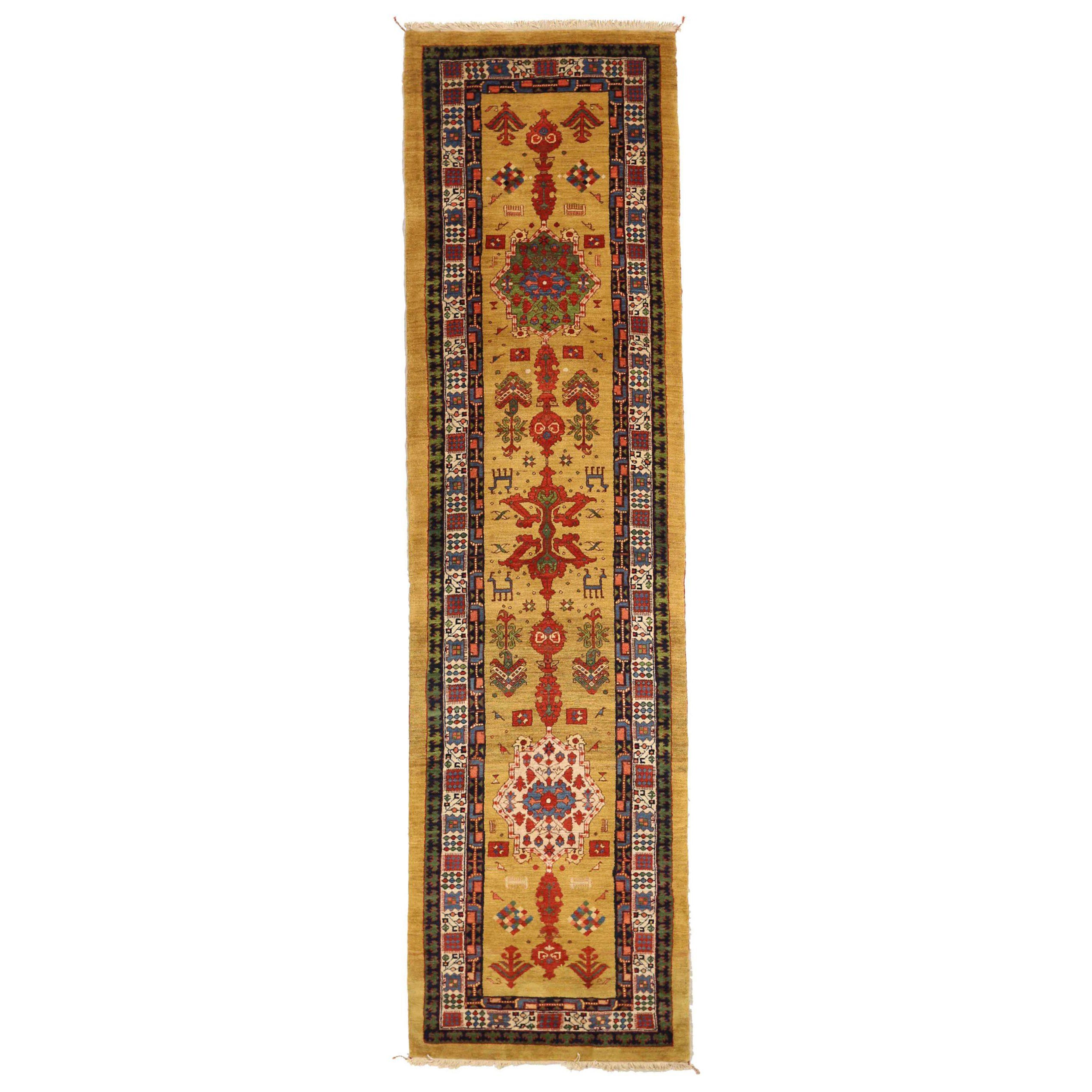 Tappeto Persiano Bijar Runner Circa 1940 - Lana Avorio Rosso Giallo 72369 in vendita