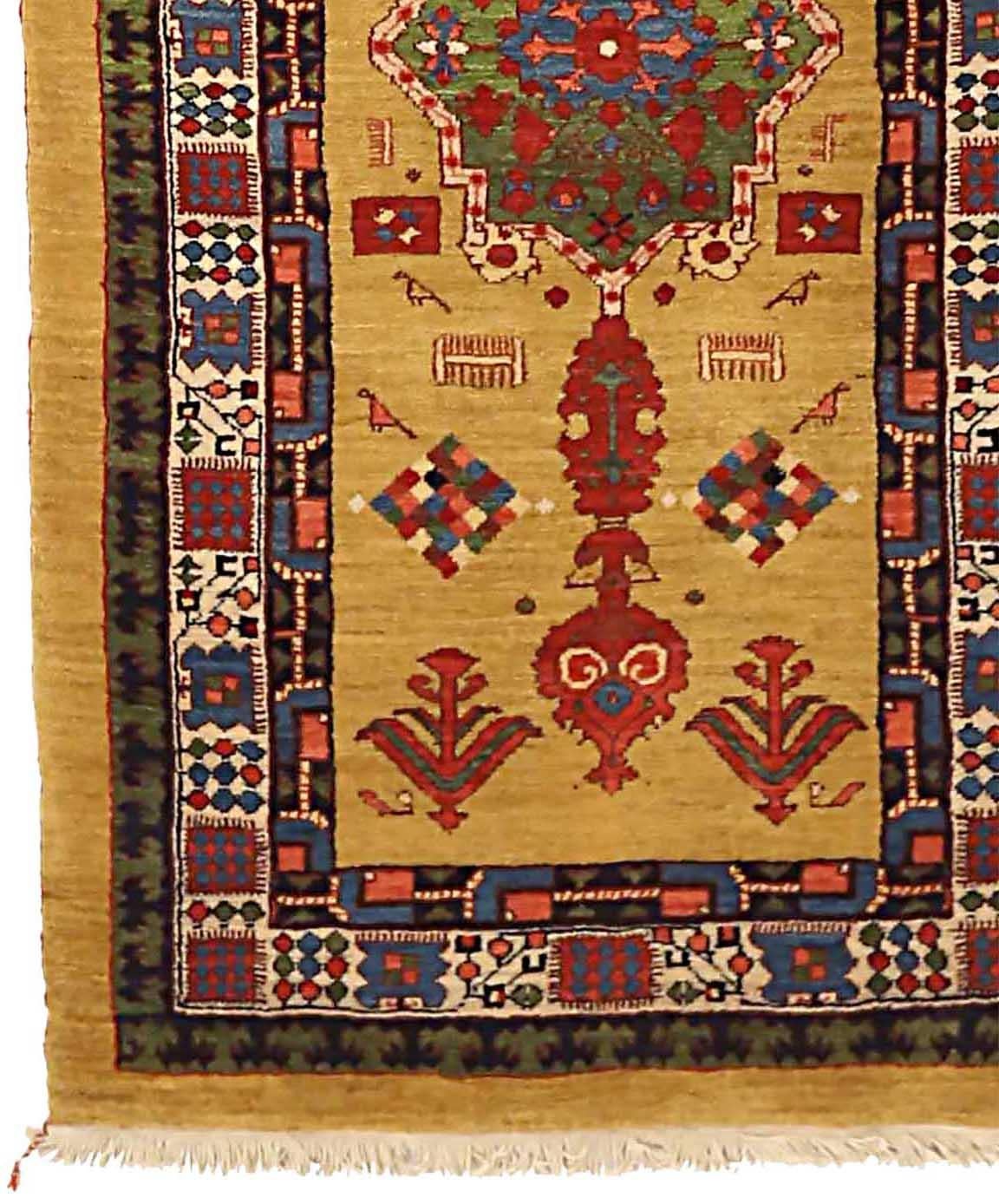 Asiatico Tappeto Persiano Bijar Runner Circa 1940 - Lana Avorio Rosso Giallo 72369 in vendita