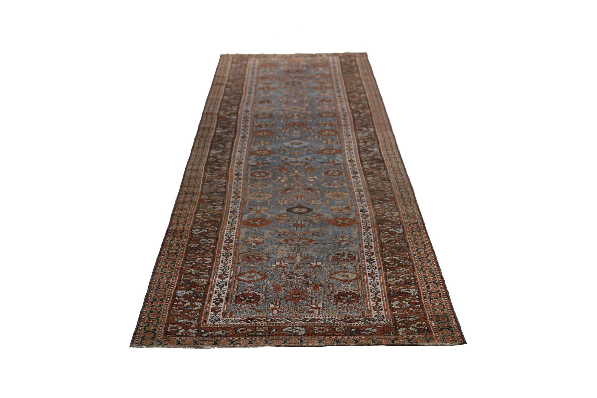 XX secolo Tappeto Persiano Bijar Runner - Design Blu Lana - 96858 in vendita