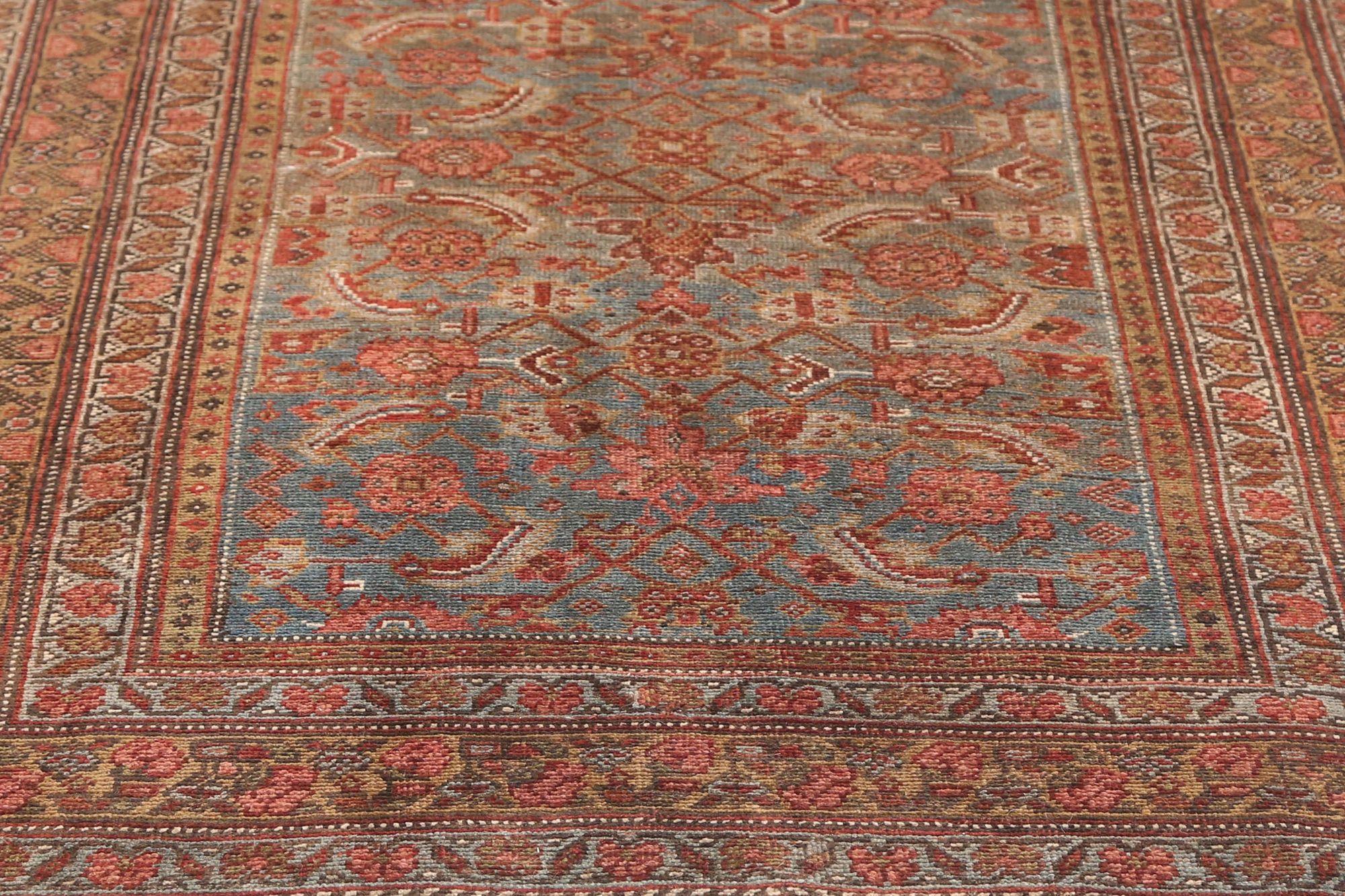 Tappeto Persiano Bijar Runner - Design Blu Lana - 97166 In condizioni ottime in vendita a Dallas, TX