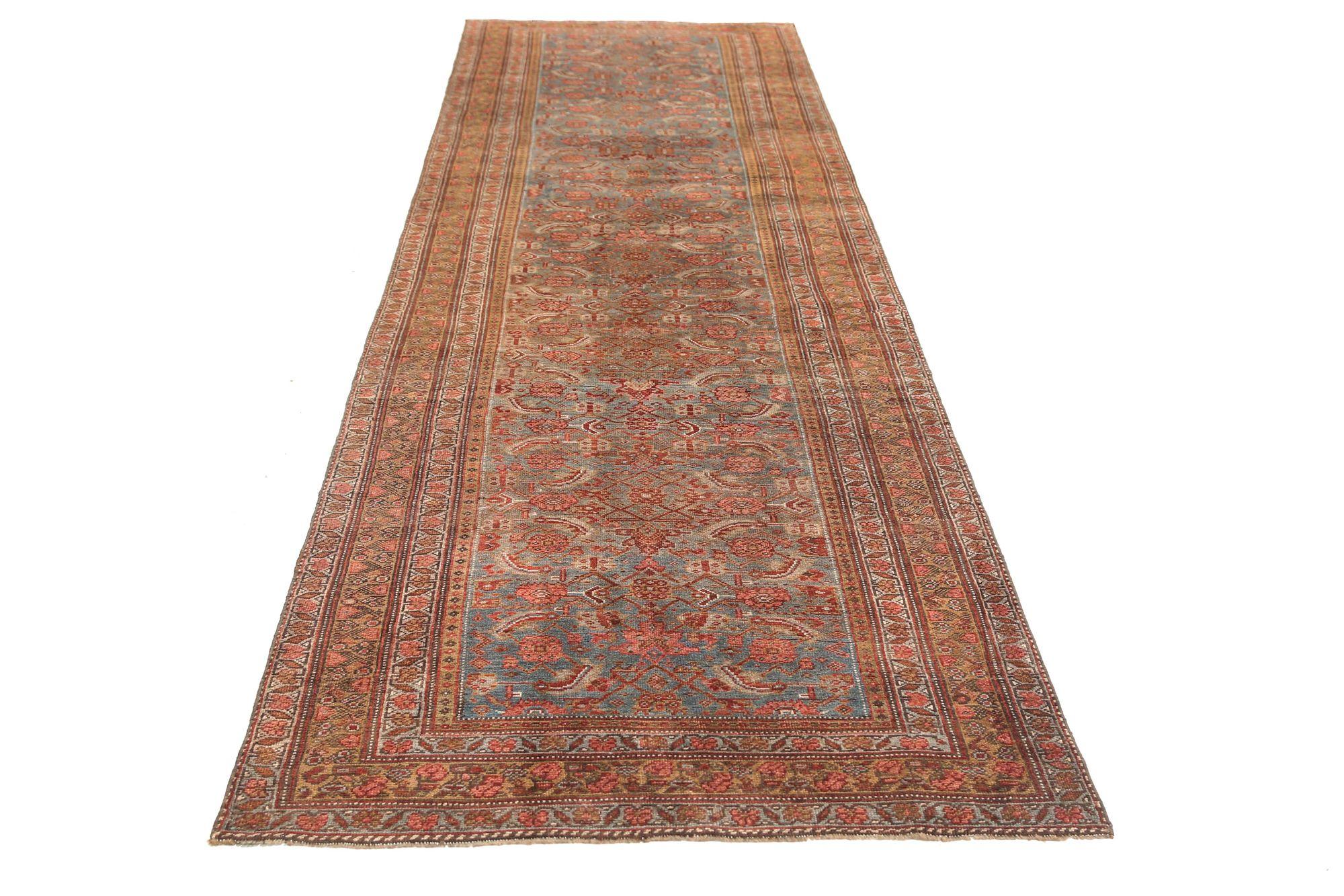 XX secolo Tappeto Persiano Bijar Runner - Design Blu Lana - 97166 in vendita