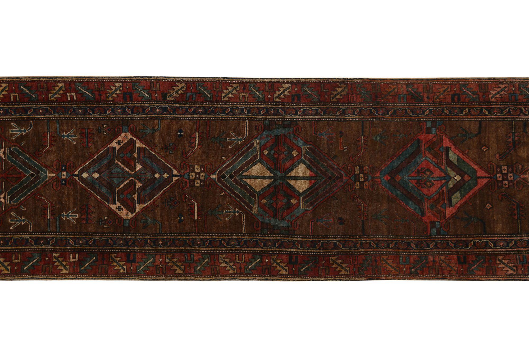 Persischer Bijar Läufer Teppich - Wolle Brown Design - 97412 (Irakisch) im Angebot