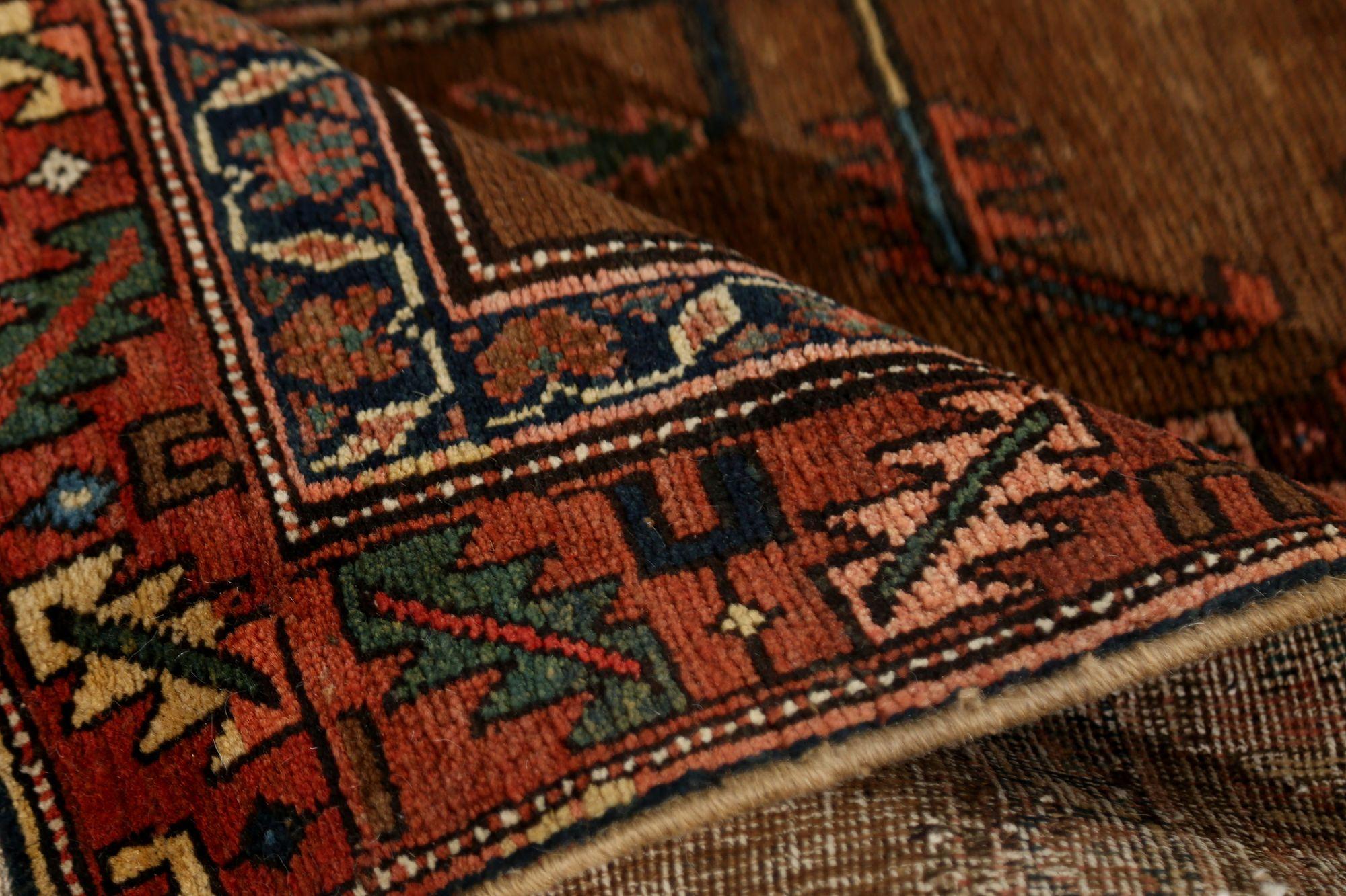 Persischer Bijar Läufer Teppich - Wolle Brown Design - 97412 (20. Jahrhundert) im Angebot