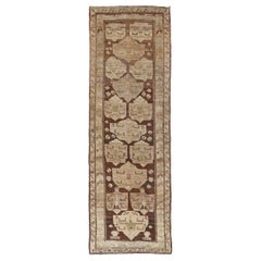 Persian Bijar Runner Rug - Wool Brown Ivory Design - 91518