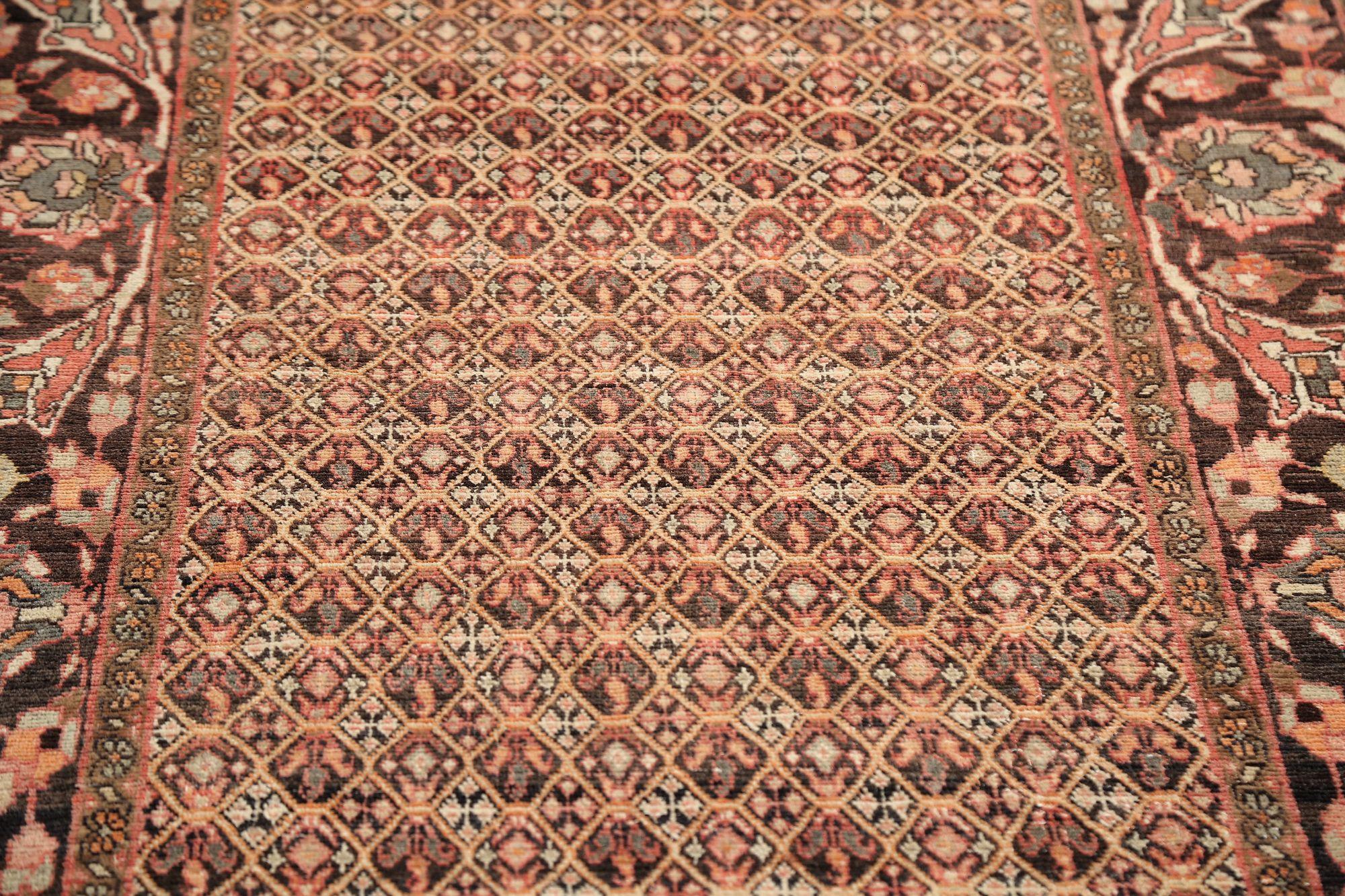 Persischer Bijar Läufer Teppich - Wolle Braun Elfenbein Design - 97476 (Irakisch) im Angebot