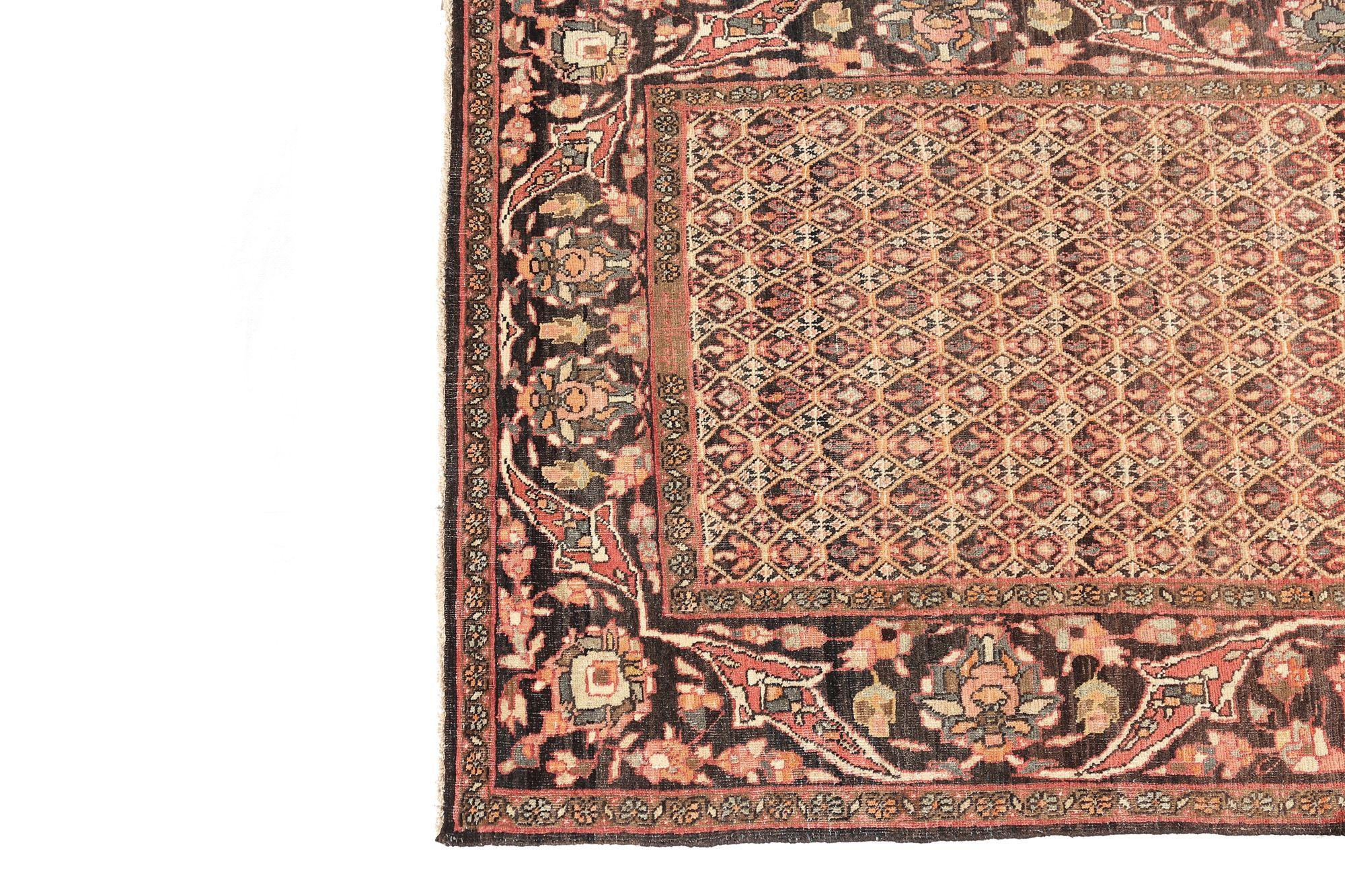 Persischer Bijar Läufer Teppich - Wolle Braun Elfenbein Design - 97476 (20. Jahrhundert) im Angebot