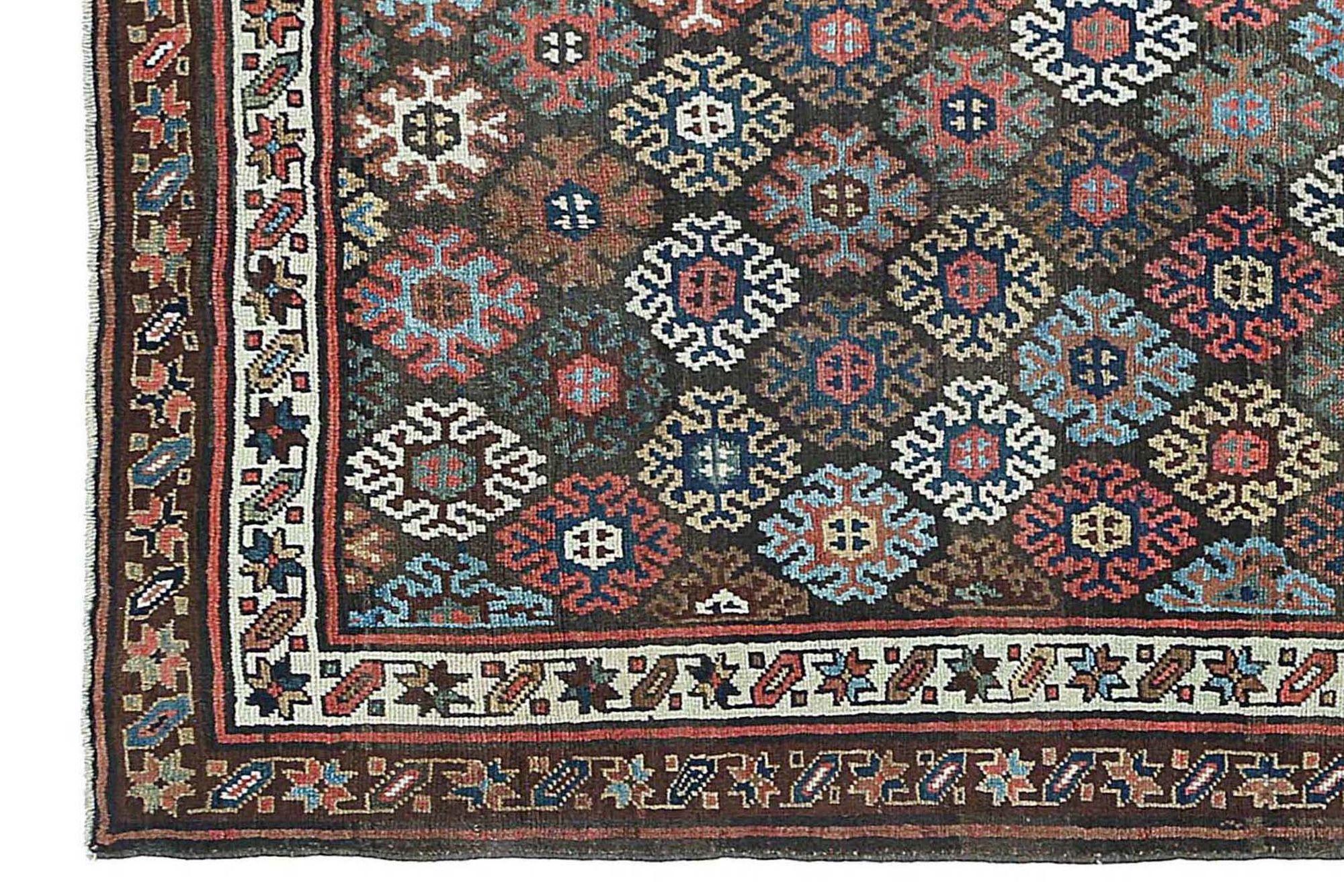 Persischer Bijar Läufer Teppich - Wolle Braun Elfenbein Rot Design - 97902 (20. Jahrhundert) im Angebot
