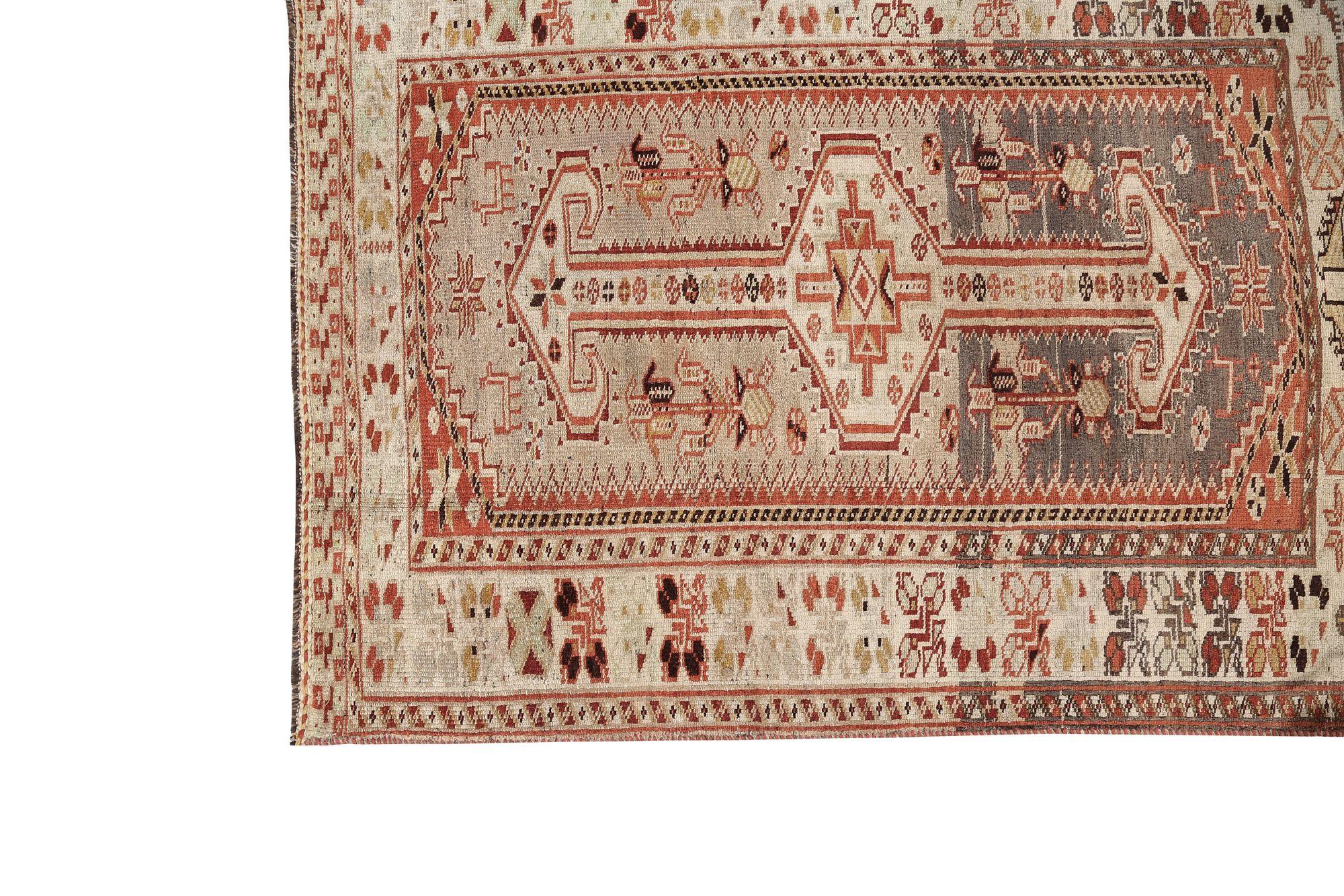 Persischer Bijar Läufer Teppich - Wolle Braun Elfenbein Rot Design - 97951 (Stammeskunst) im Angebot