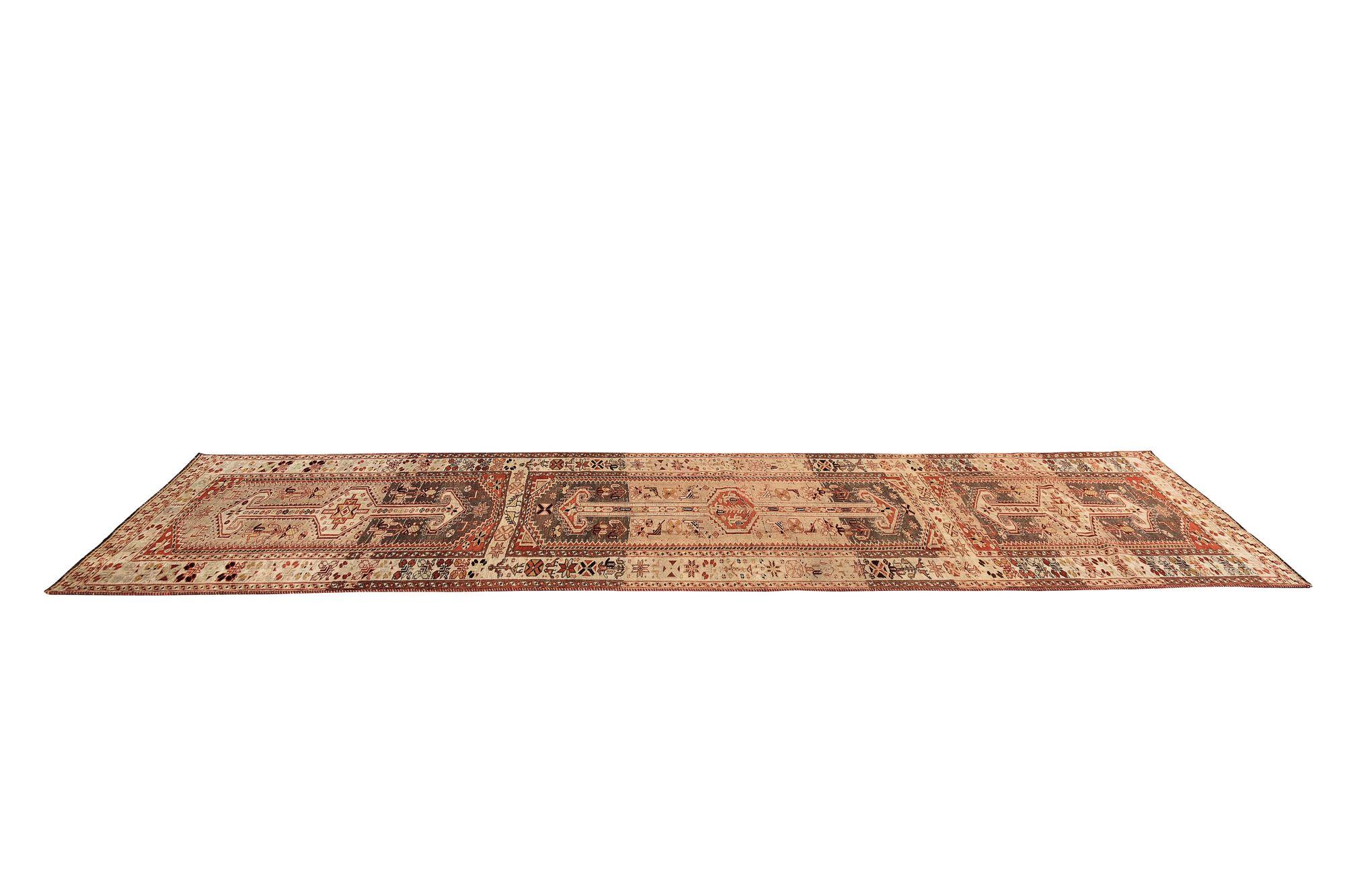 Persischer Bijar Läufer Teppich - Wolle Braun Elfenbein Rot Design - 97951 (Irakisch) im Angebot