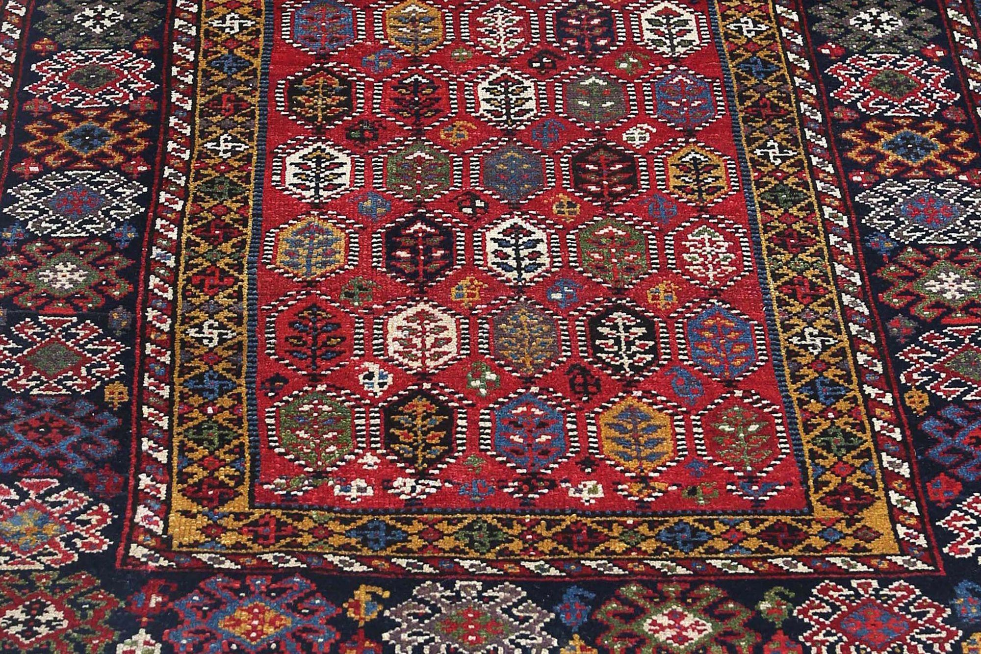 Persischer Bijar Läufer Teppich - Wolle Braun Elfenbein Rot Gelb Design - 97894 (20. Jahrhundert) im Angebot